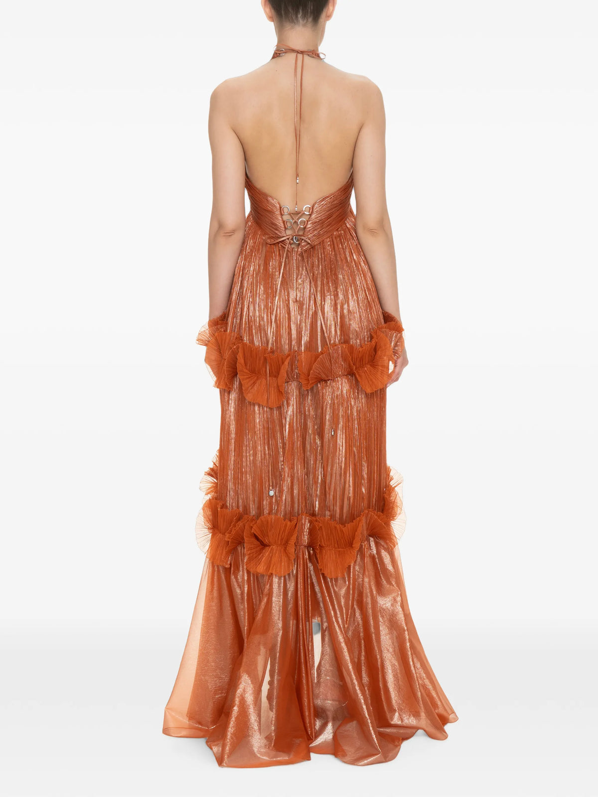 ruffled metallic-effect maxi dress