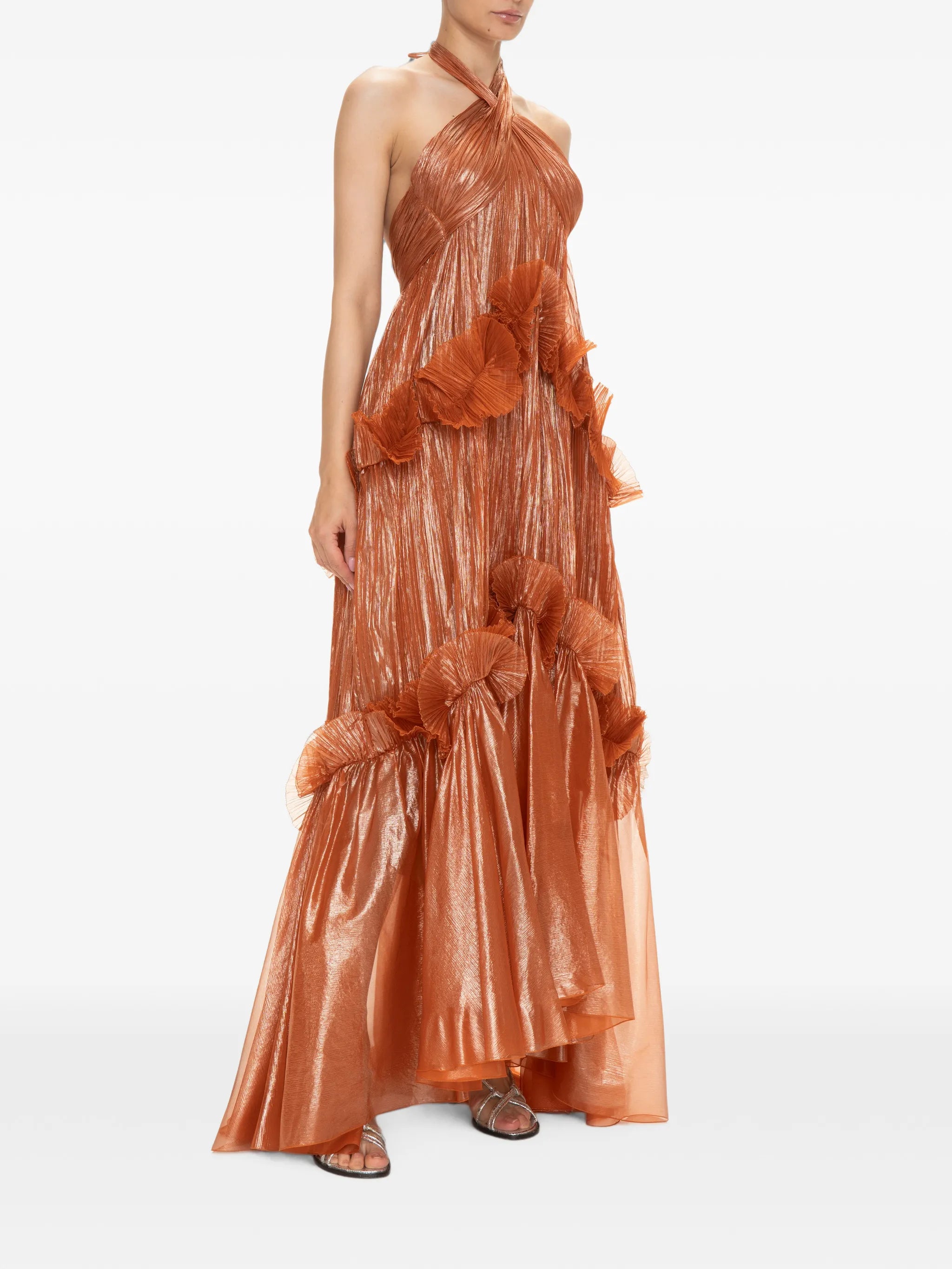 ruffled metallic-effect maxi dress