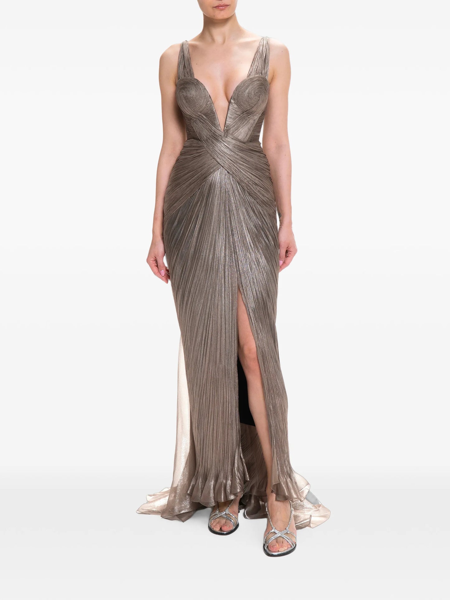 Corinna pleated silk-blend maxi dress