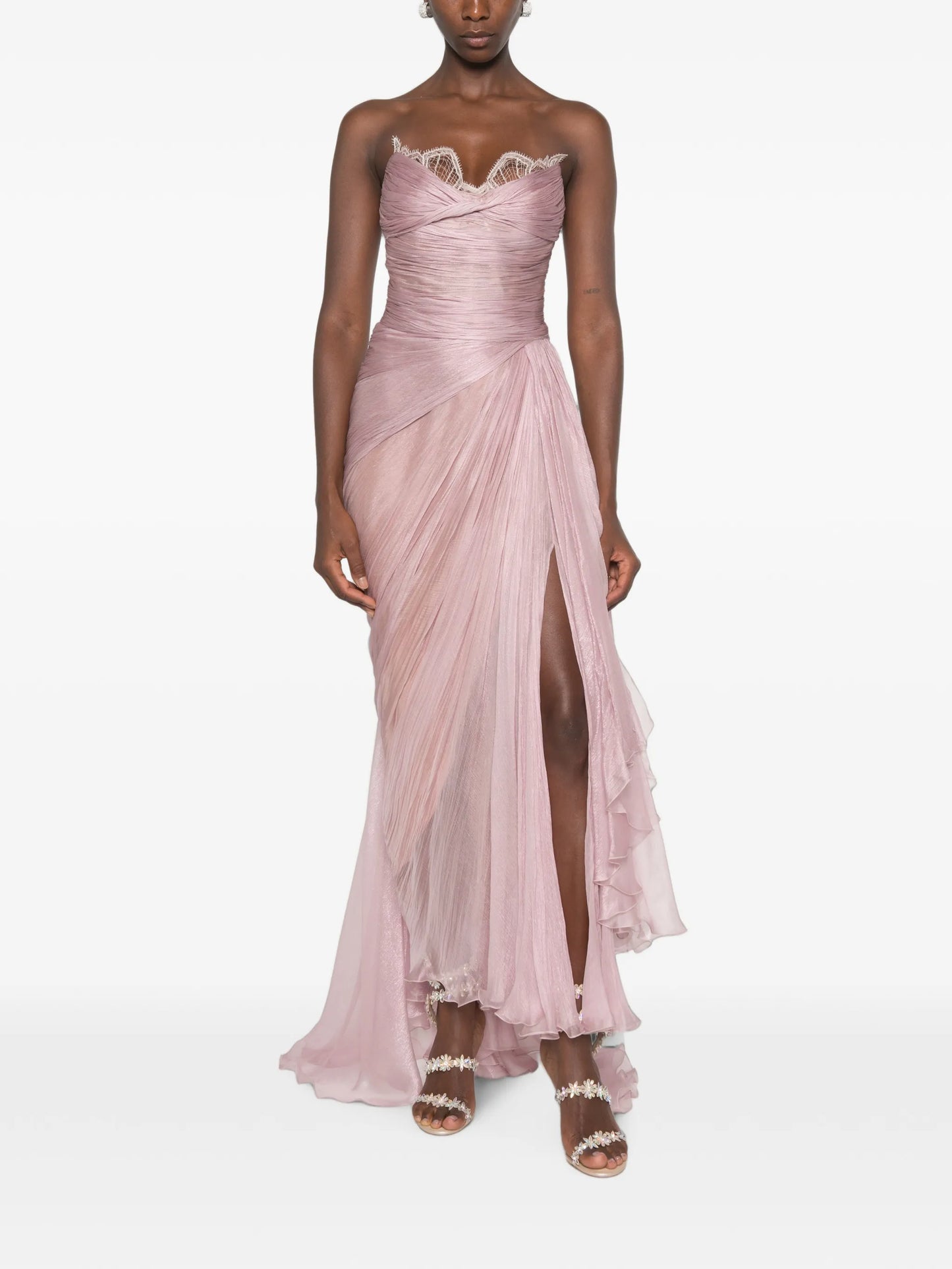 Jolie X lace-trimmed draped maxi dress