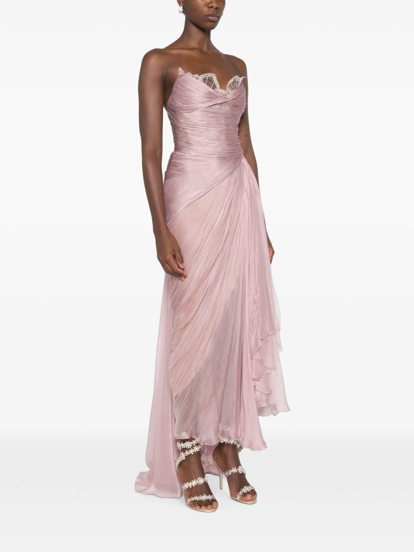 Jolie X lace-trimmed draped maxi dress
