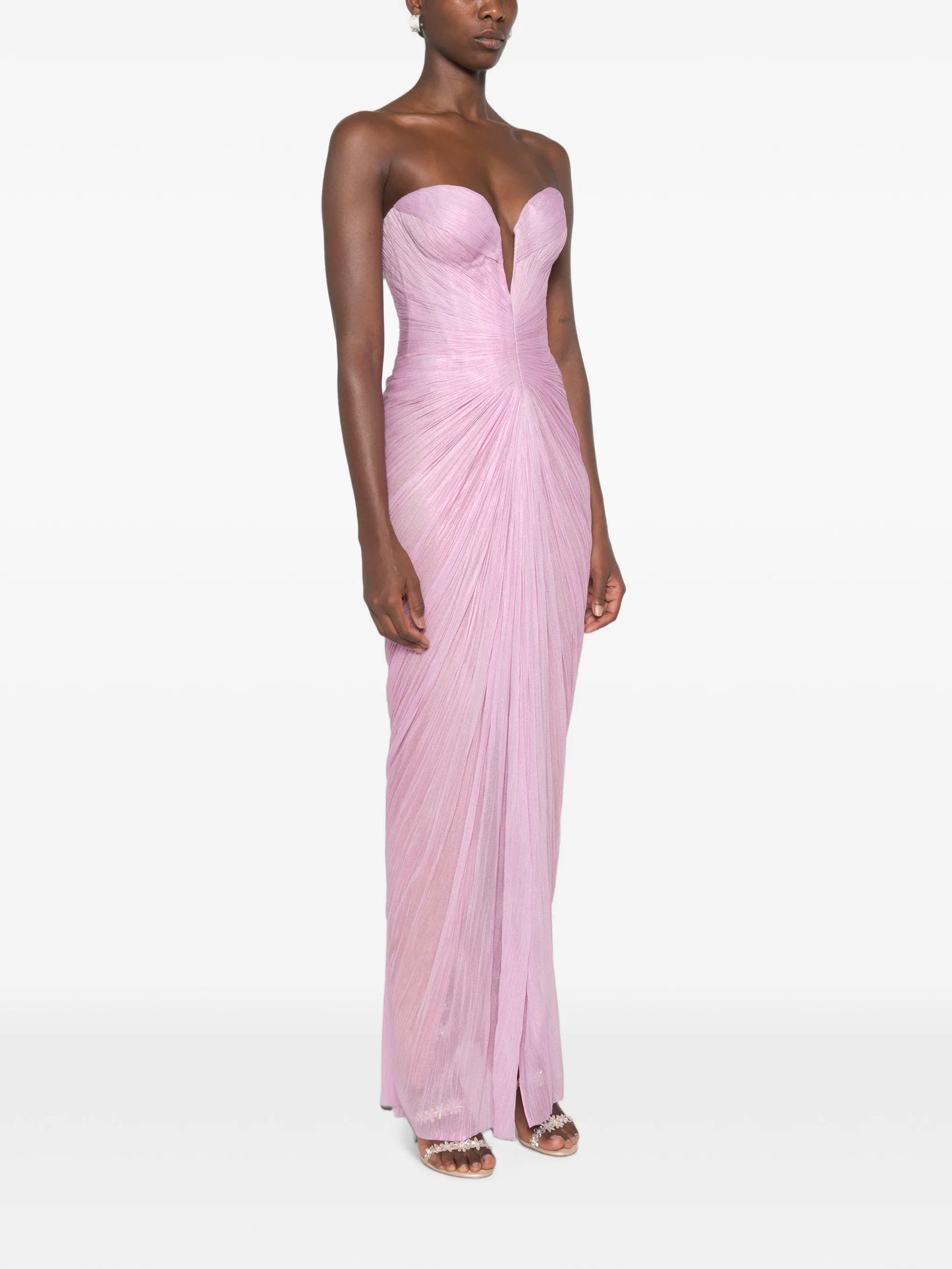Alessandra pleated corset-style maxi dress