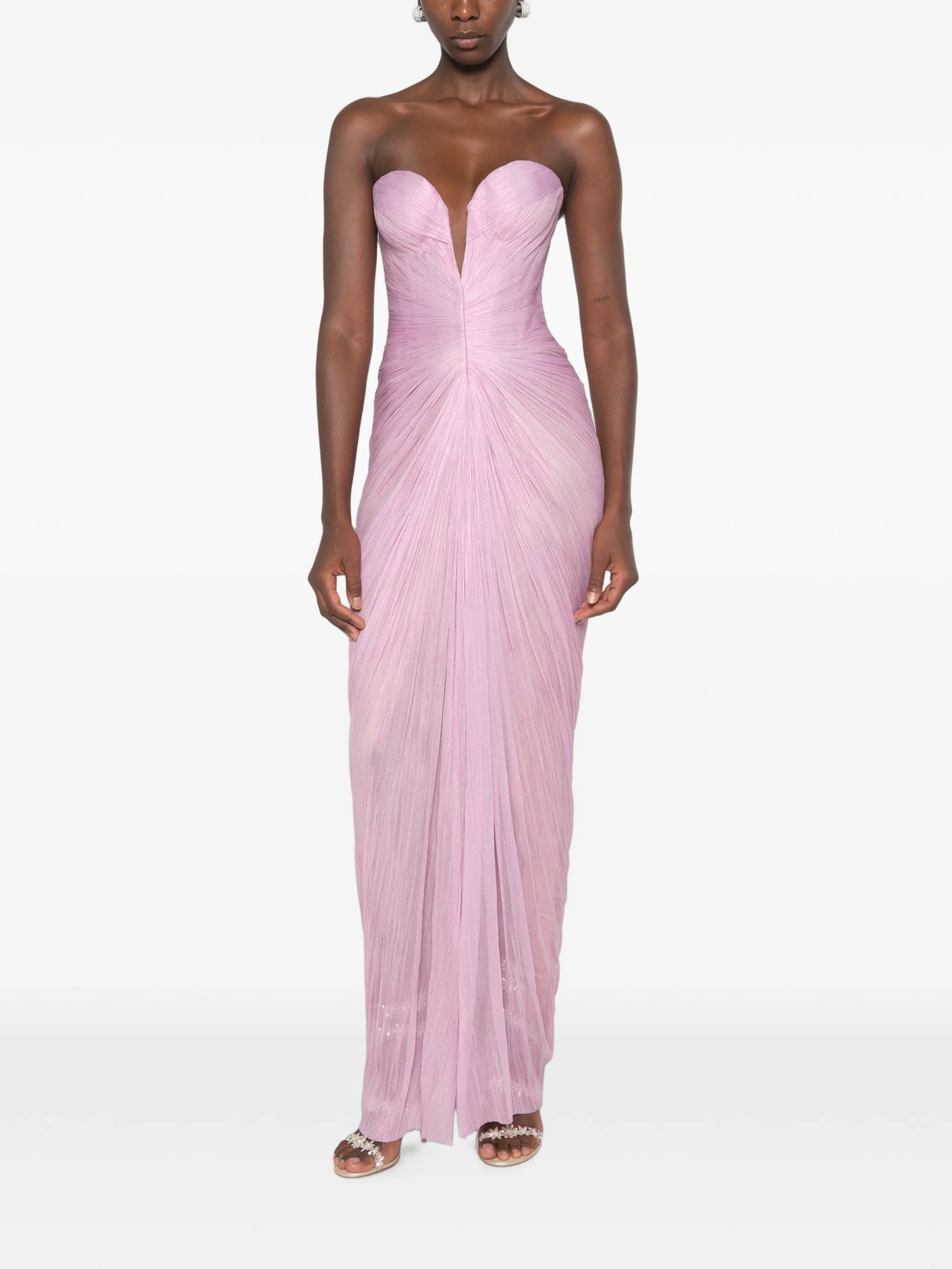 Alessandra pleated corset-style maxi dress