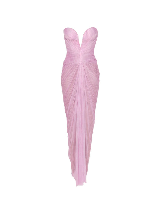 Alessandra pleated corset-style maxi dress