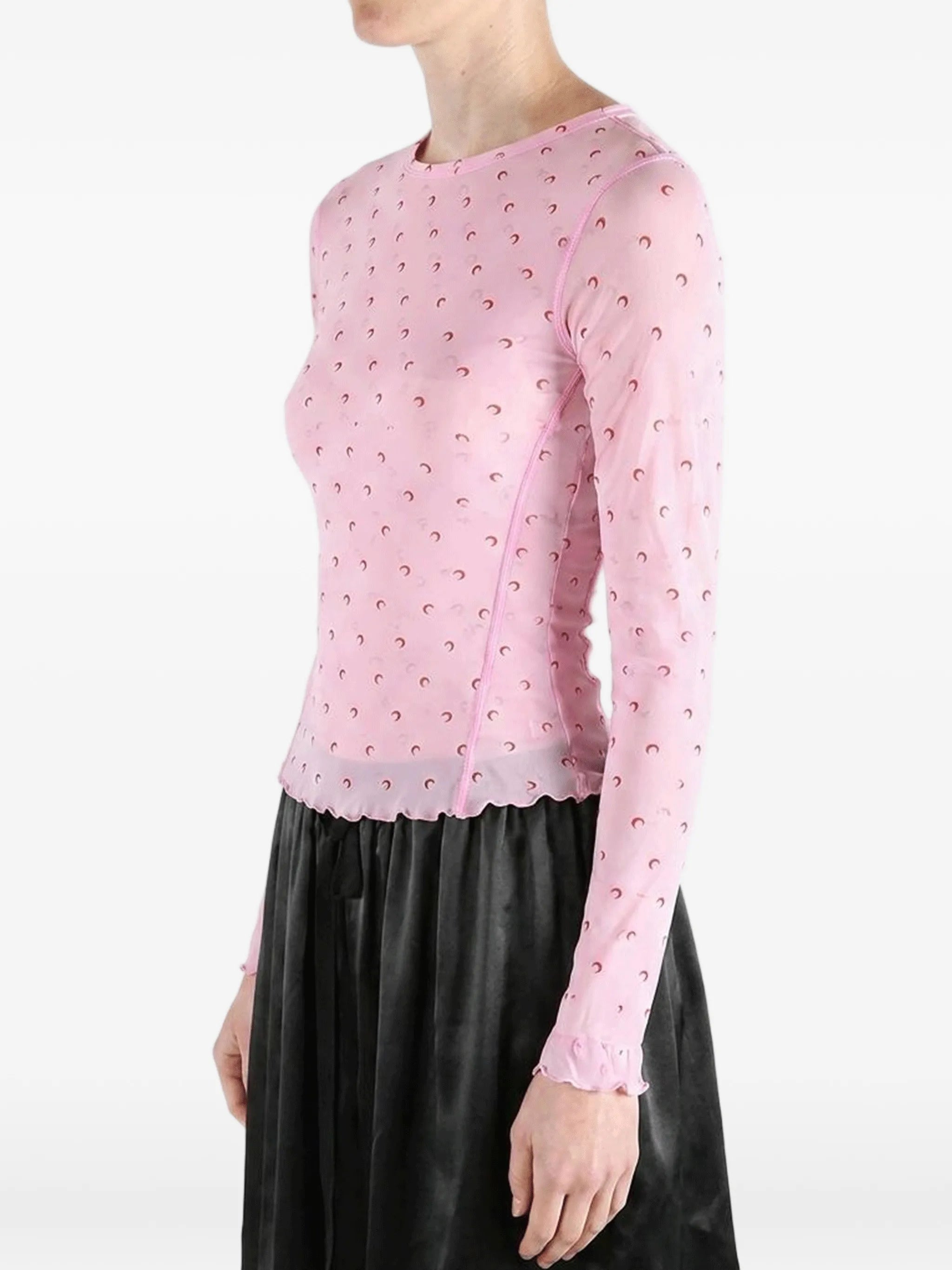 Moon-print lettuce-hem T-shirt