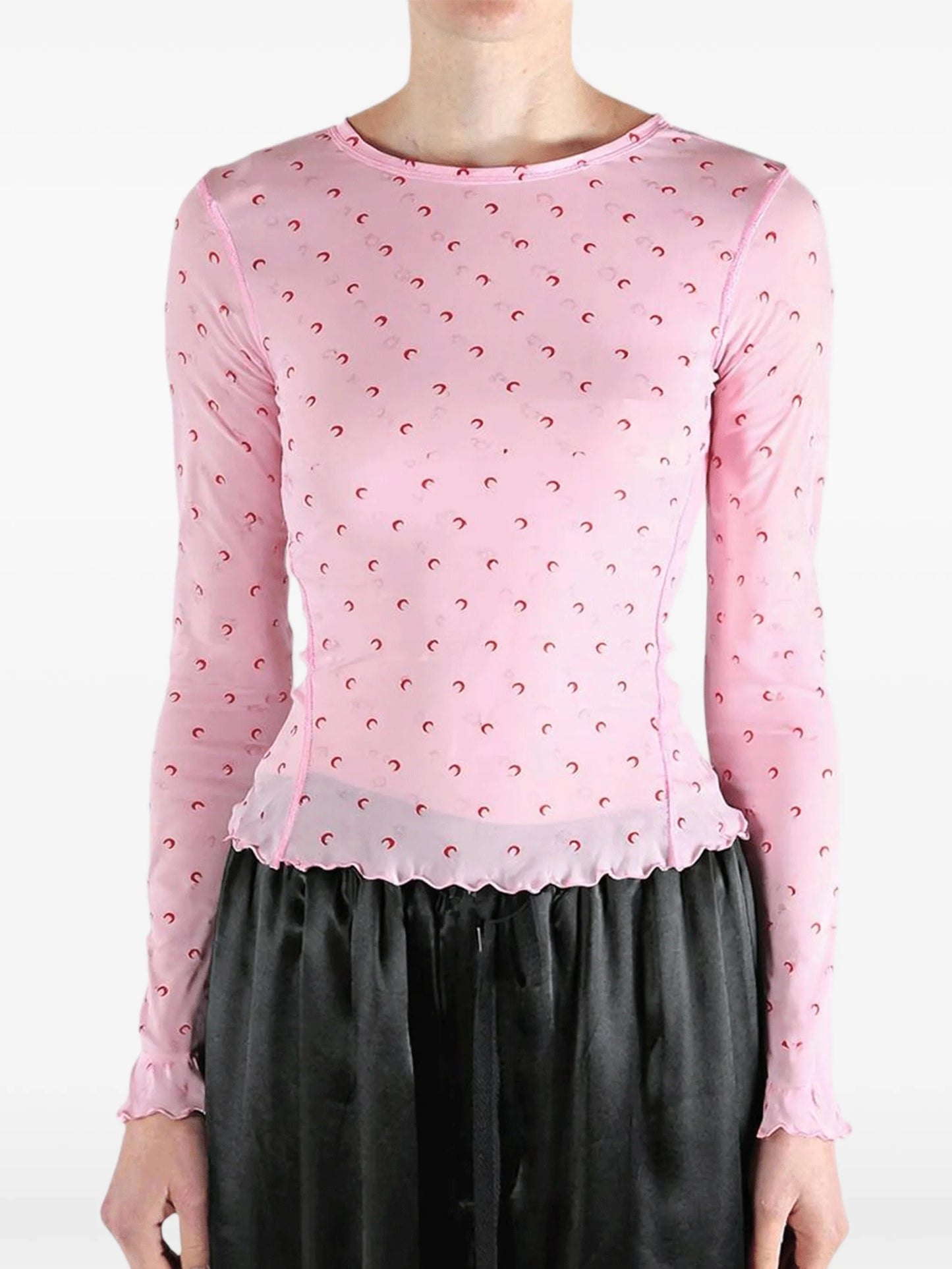 Moon-print lettuce-hem T-shirt