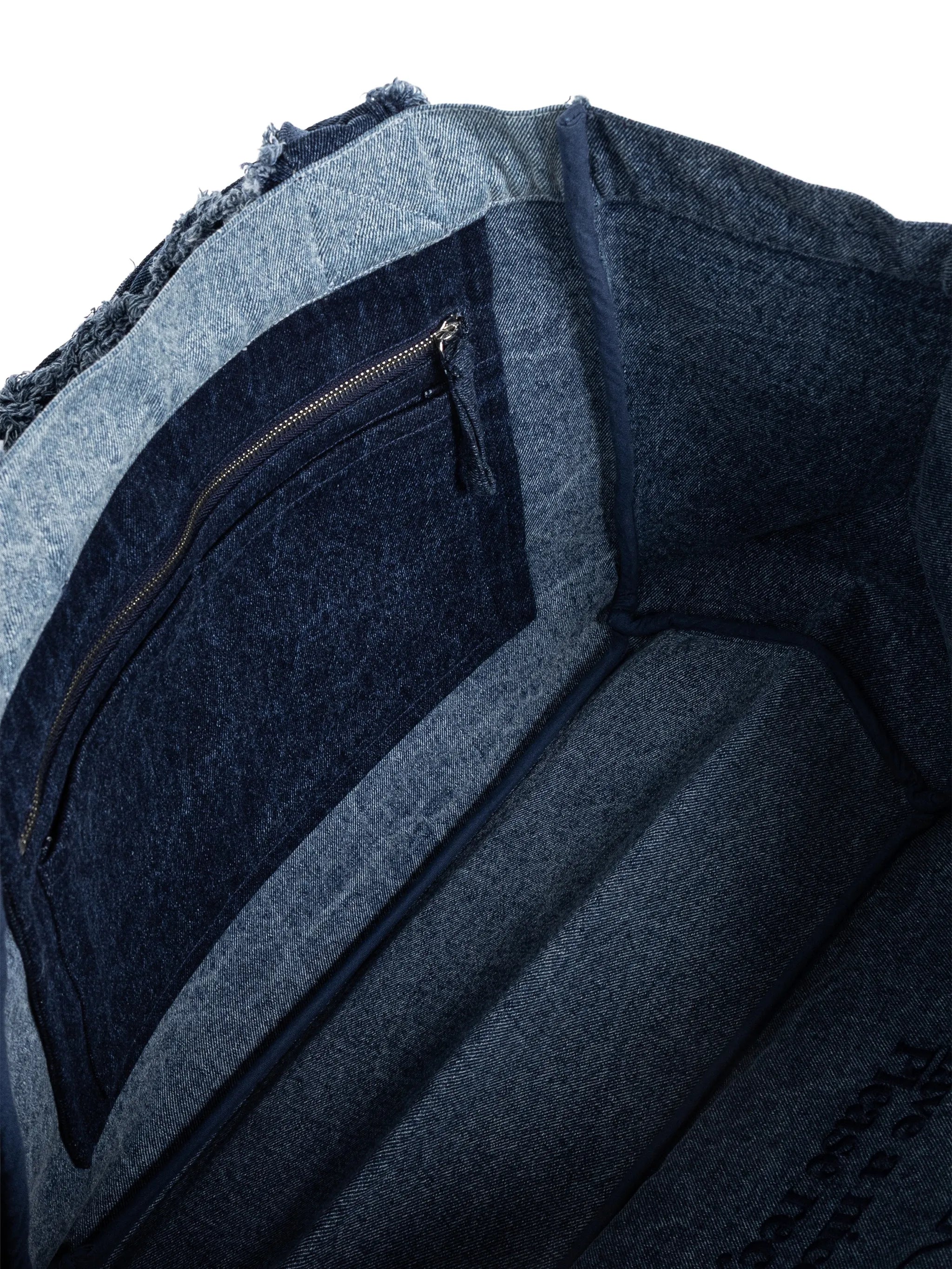patchwork frayed-edge tote bag
