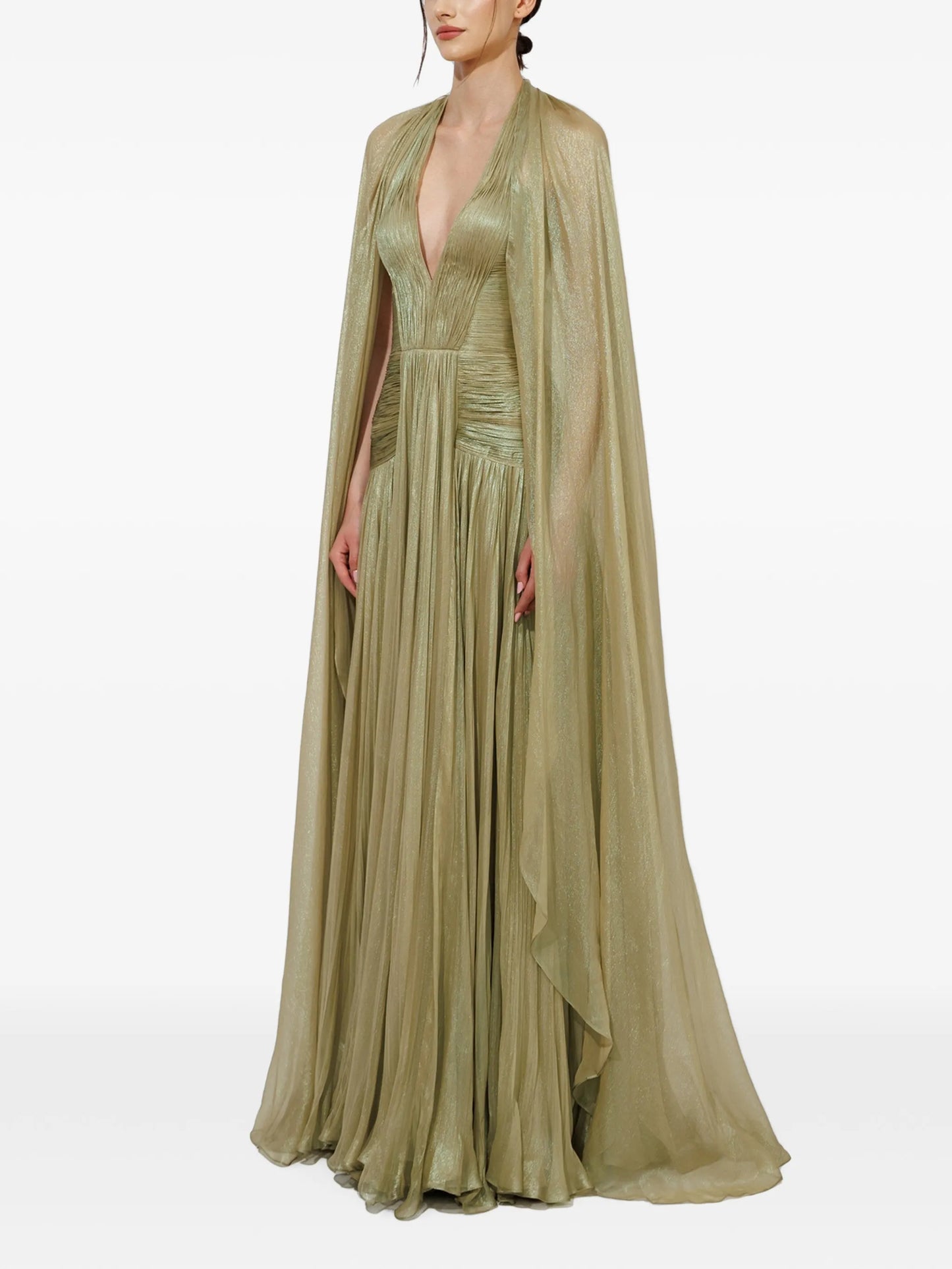 Sonya pleated cape gown