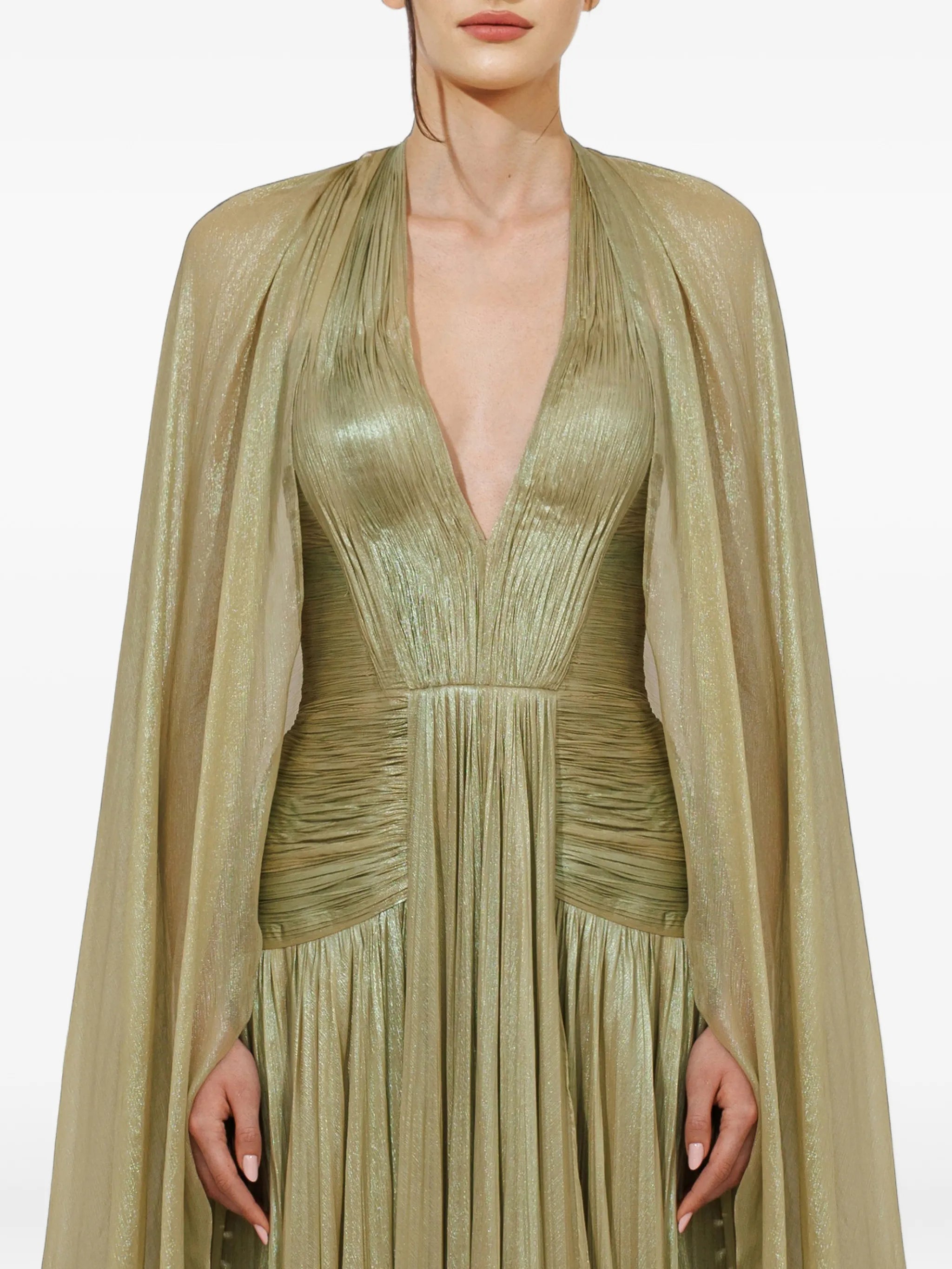 Sonya pleated cape gown