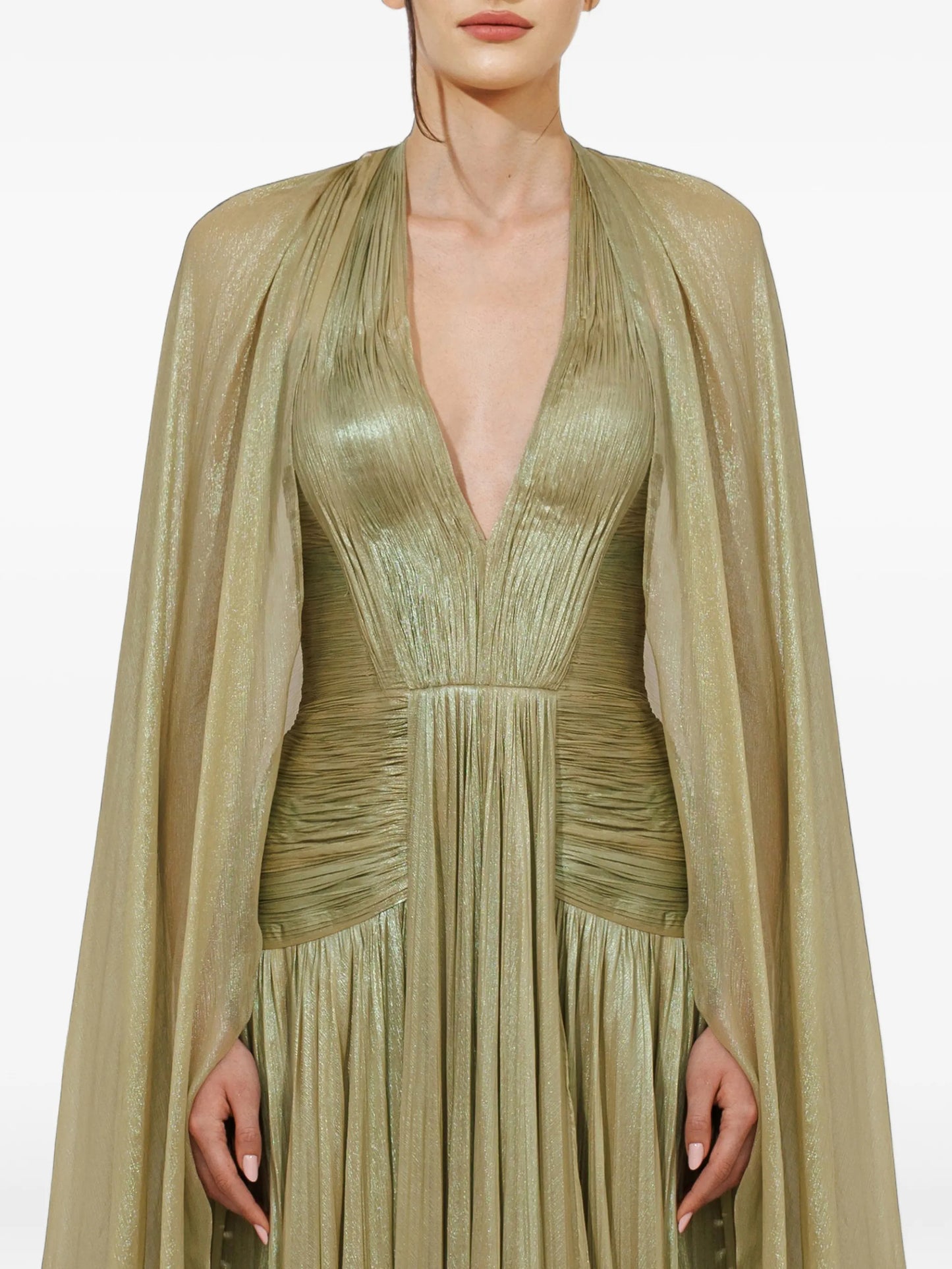 Sonya pleated cape gown