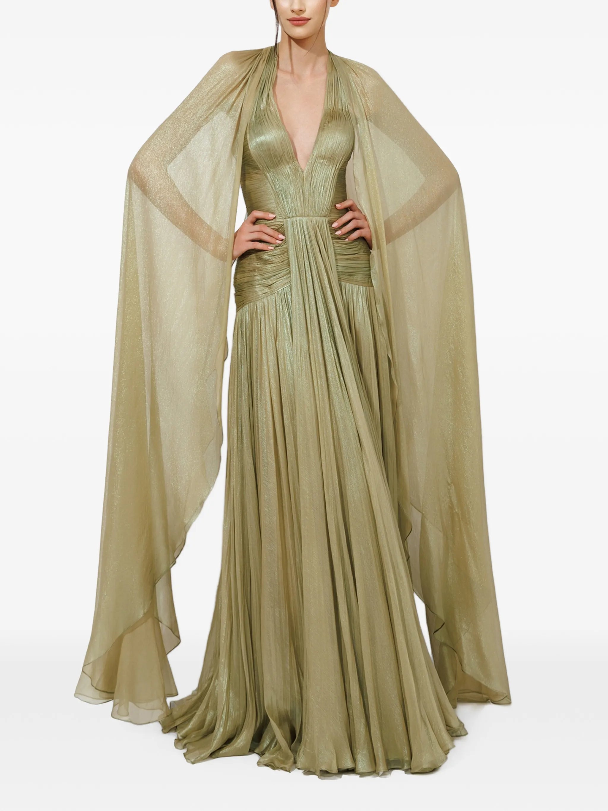 Sonya pleated cape gown