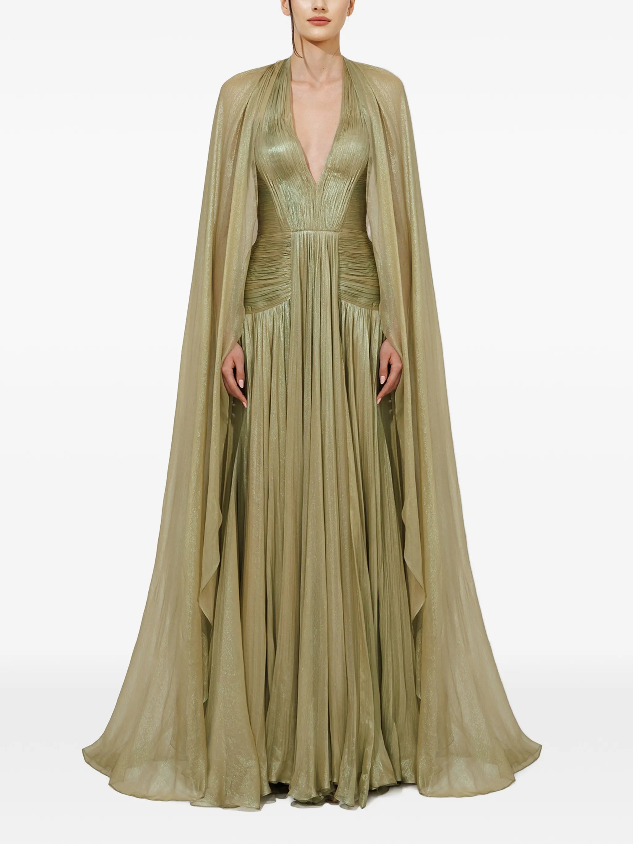 Sonya pleated cape gown