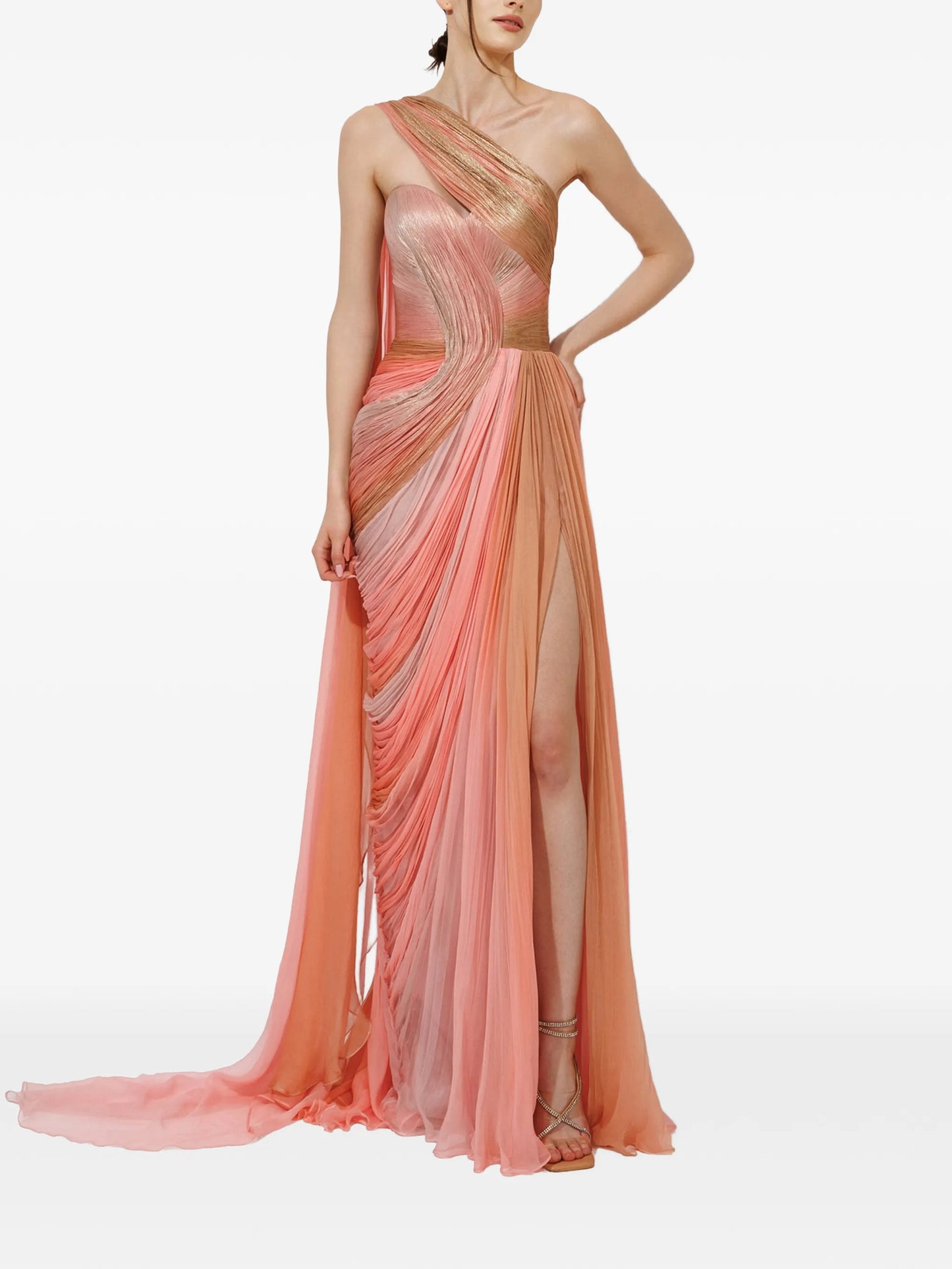 Alicia pleated one-shoulder maxi dress