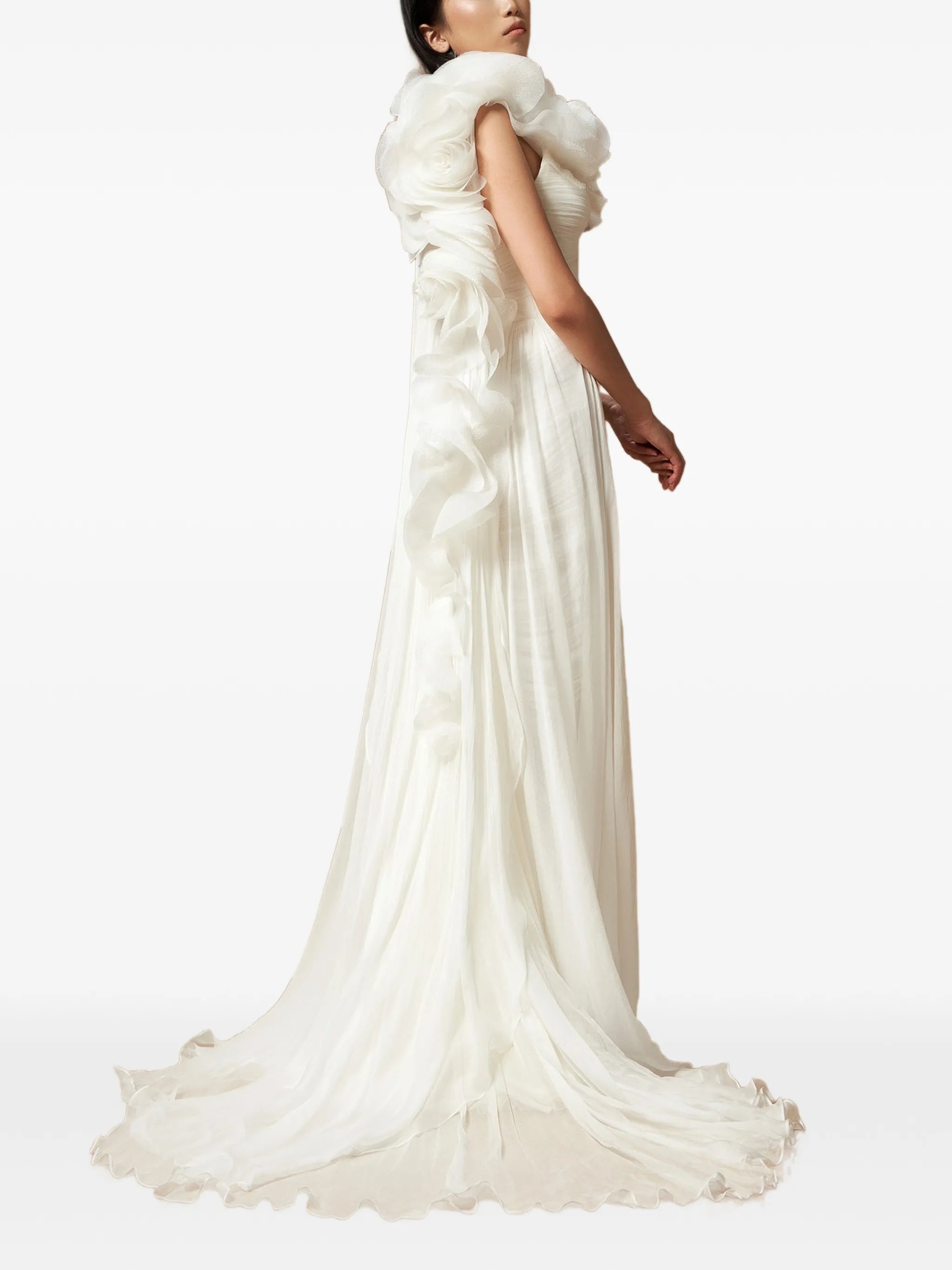 Renee floral-appliqué one-shoulder gown