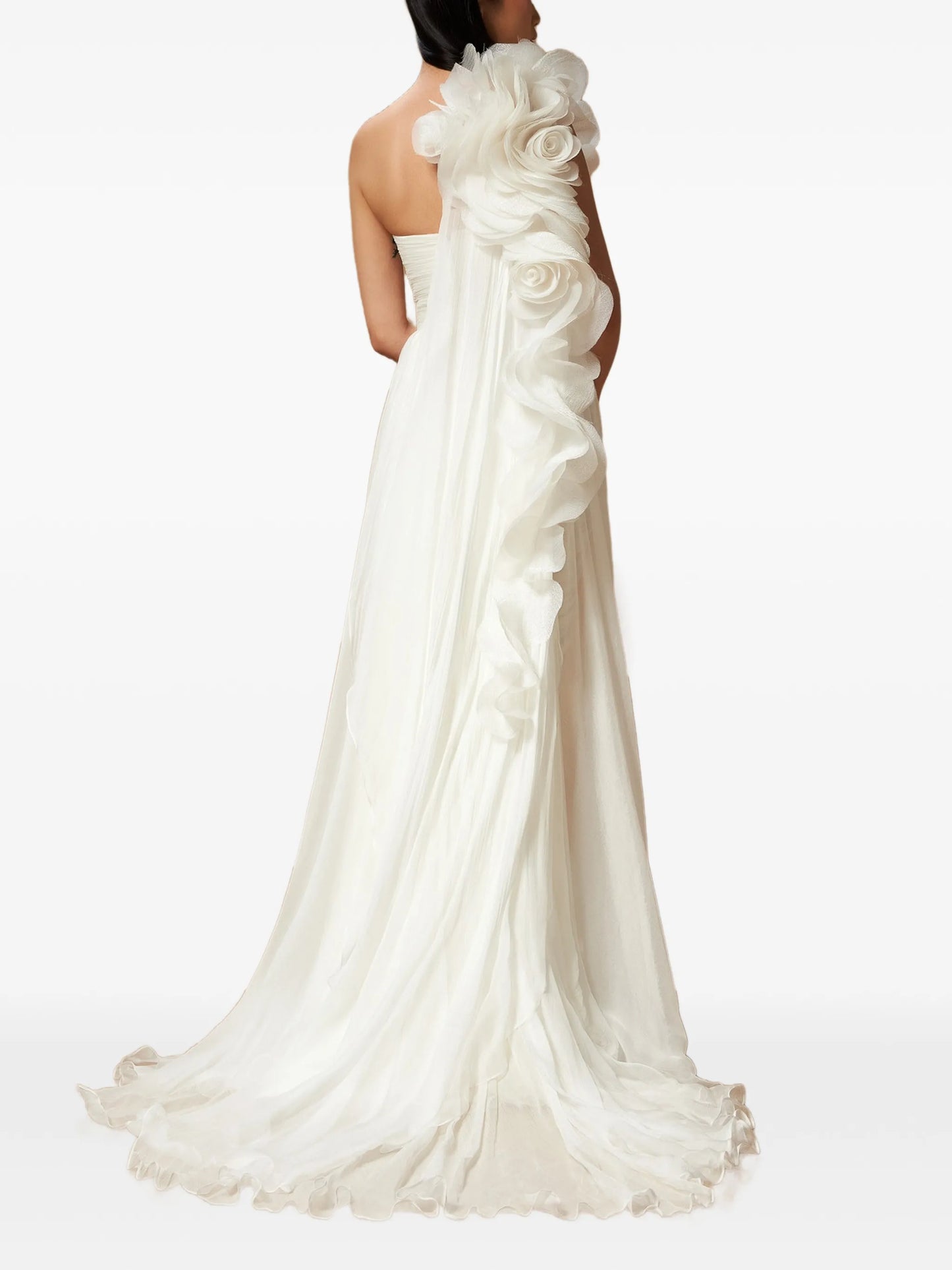 Renee floral-appliqué one-shoulder gown