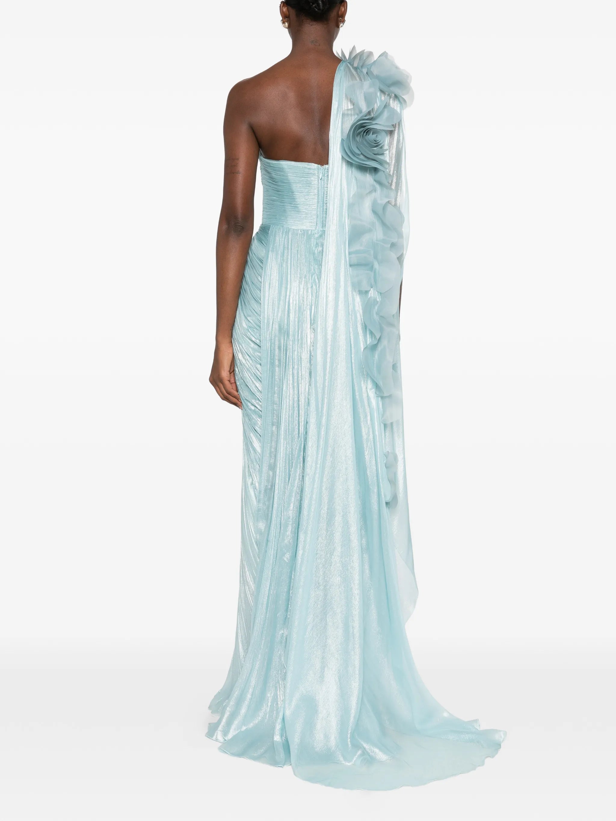 Renee floral-appliqué one-shoulder maxi dress