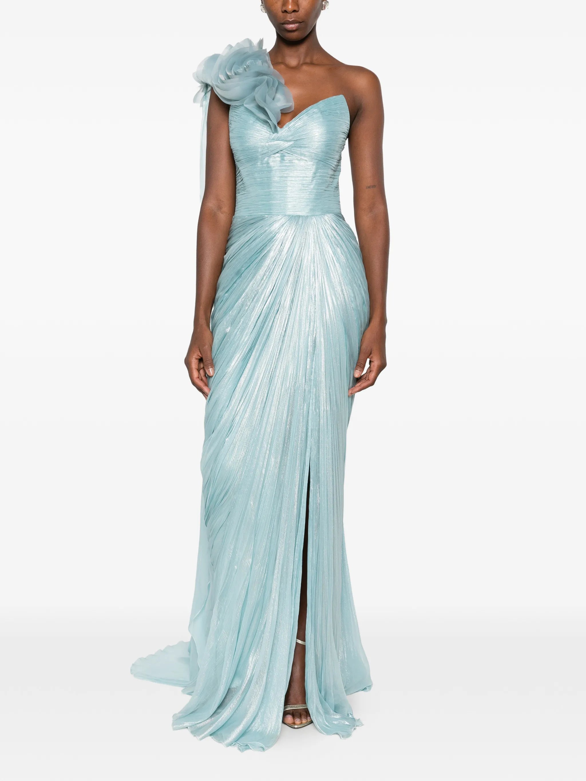 Renee floral-appliqué one-shoulder maxi dress