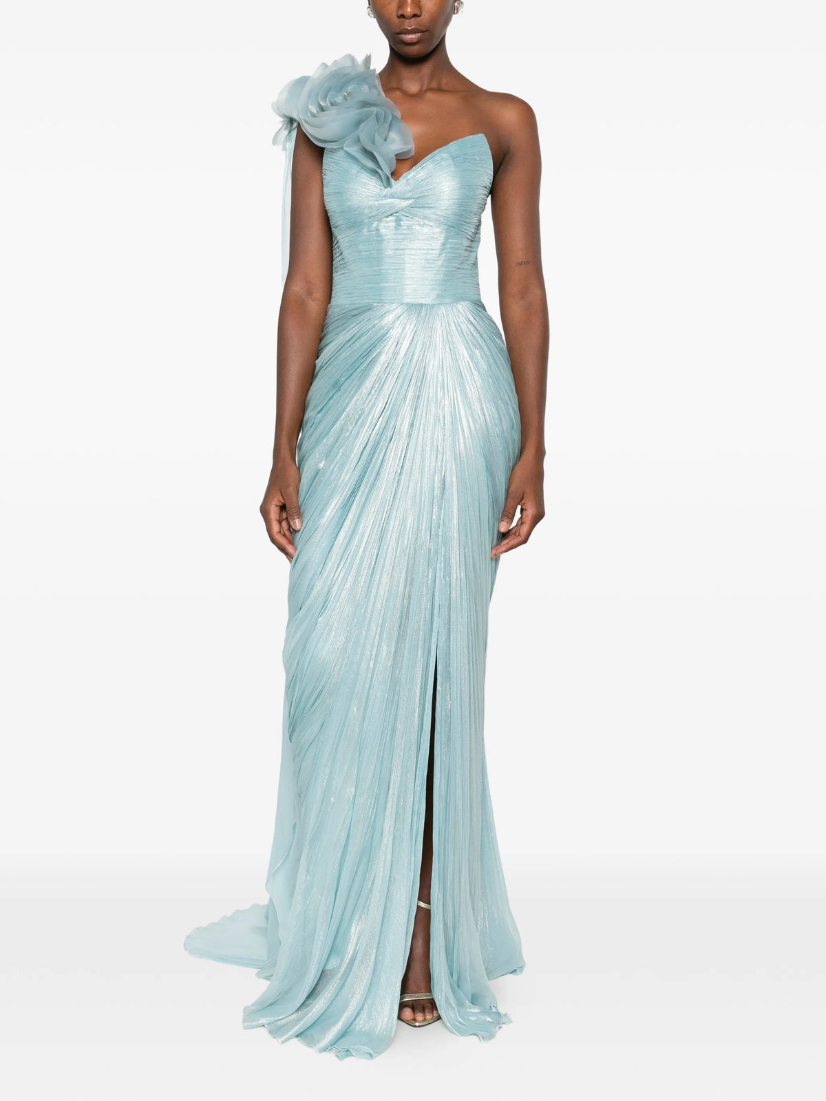 Renee floral-appliqué one-shoulder maxi dress