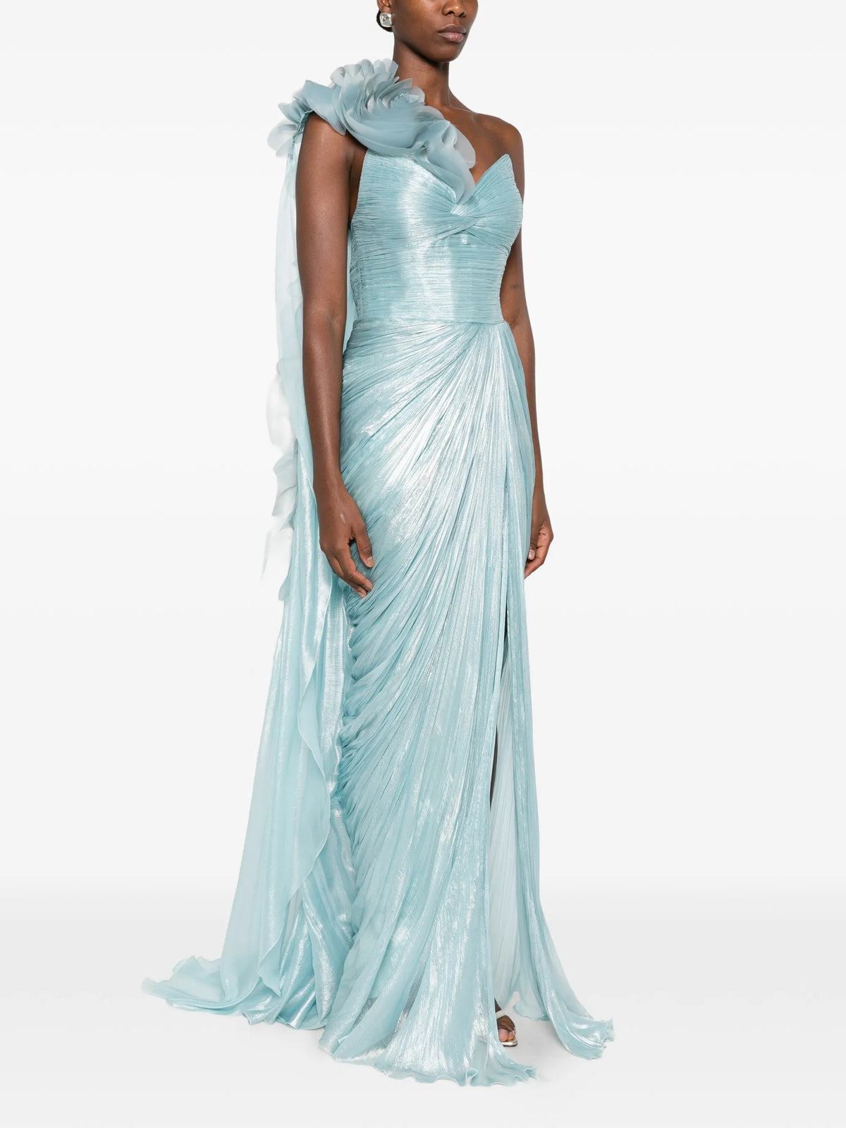 Renee floral-appliqué one-shoulder maxi dress