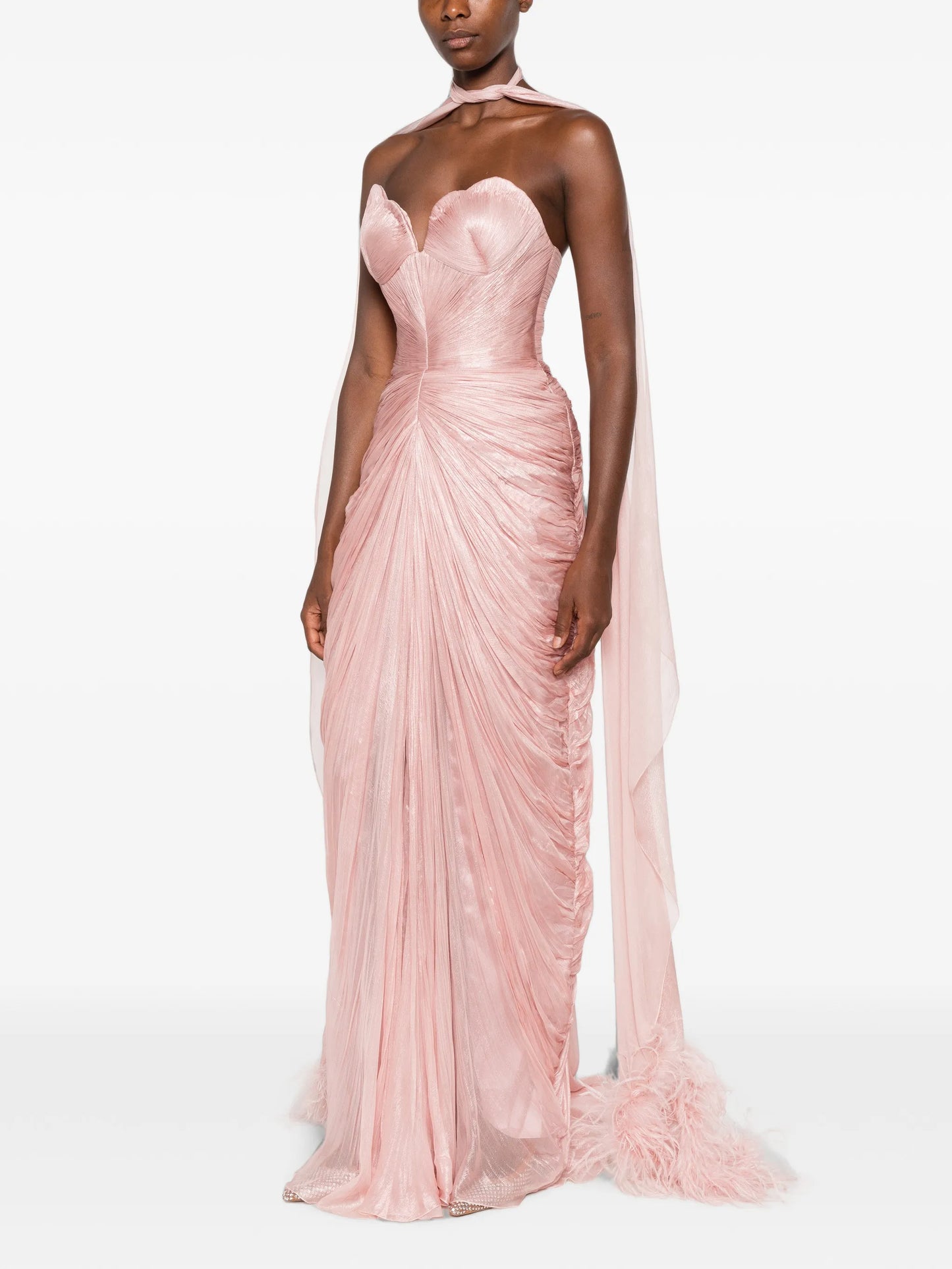 ruched strapless maxi dress