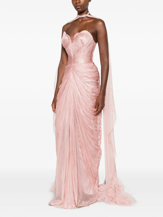 ruched strapless maxi dress