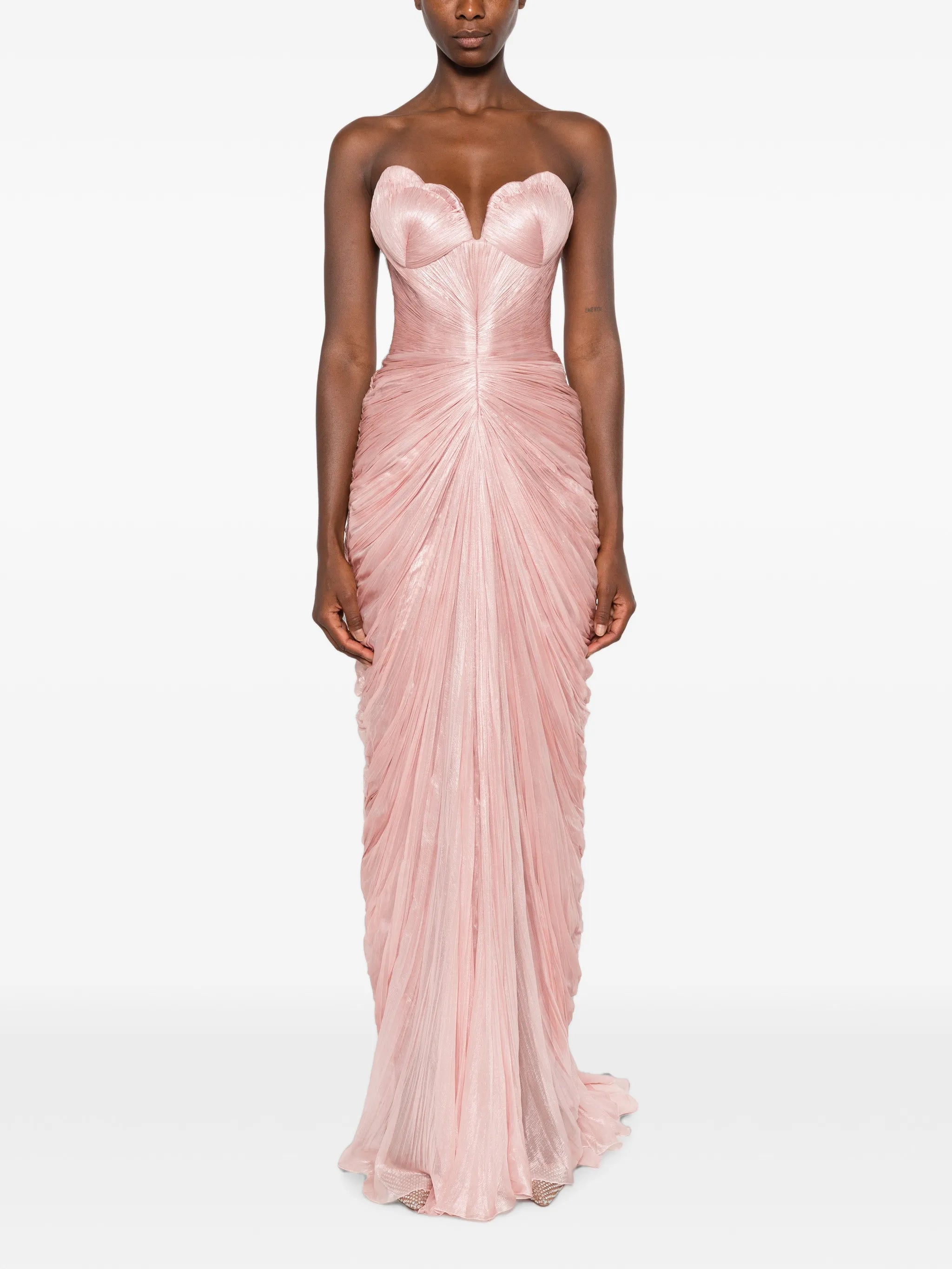 ruched strapless maxi dress