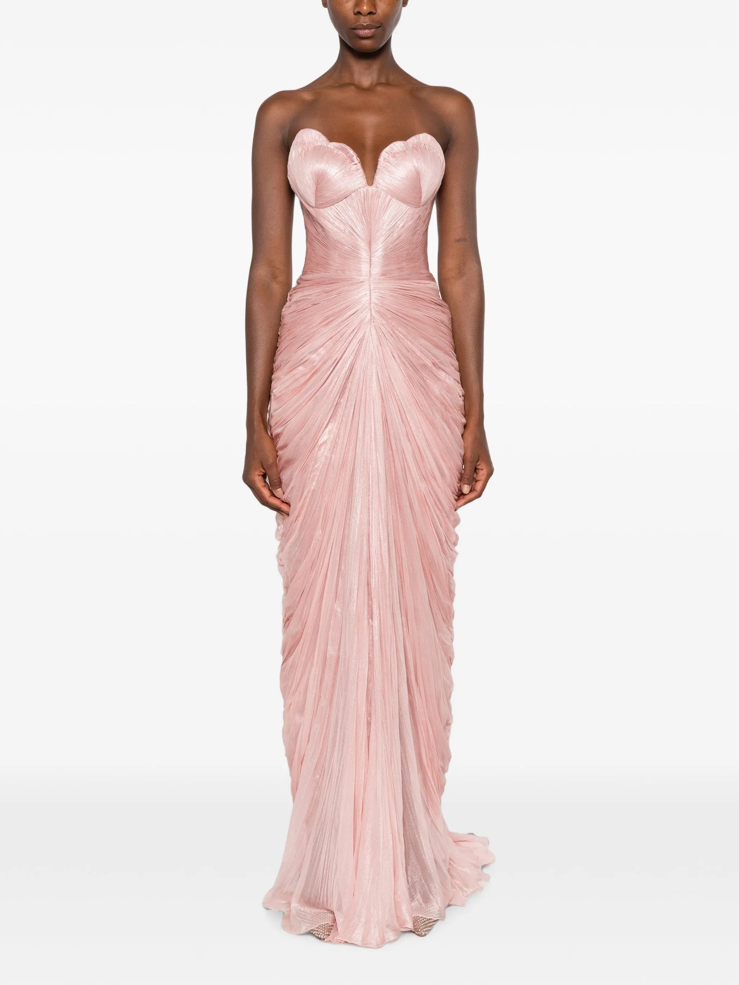 ruched strapless maxi dress