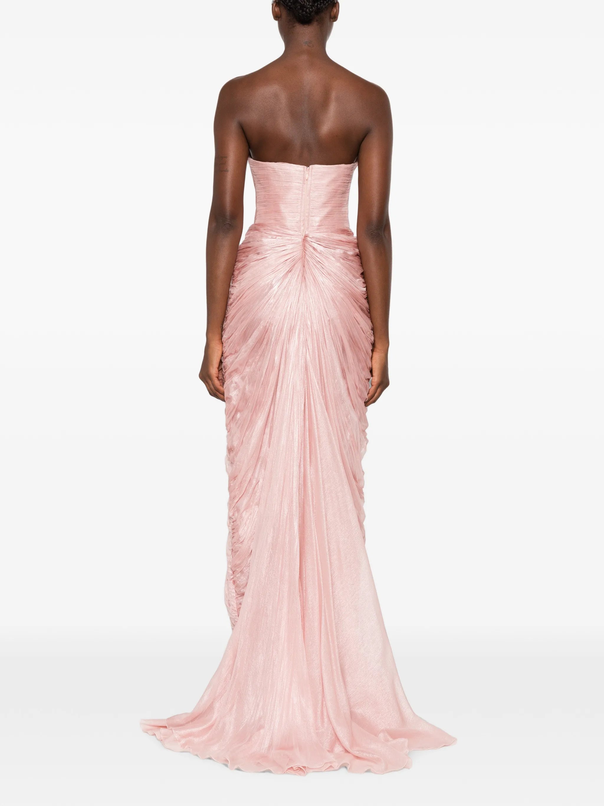 ruched strapless maxi dress