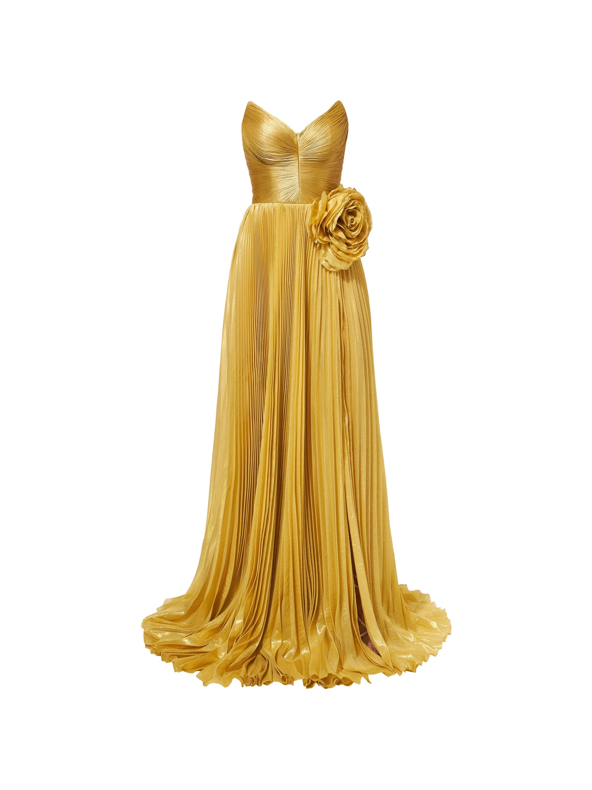 Mey floral-appliqué pleated gown