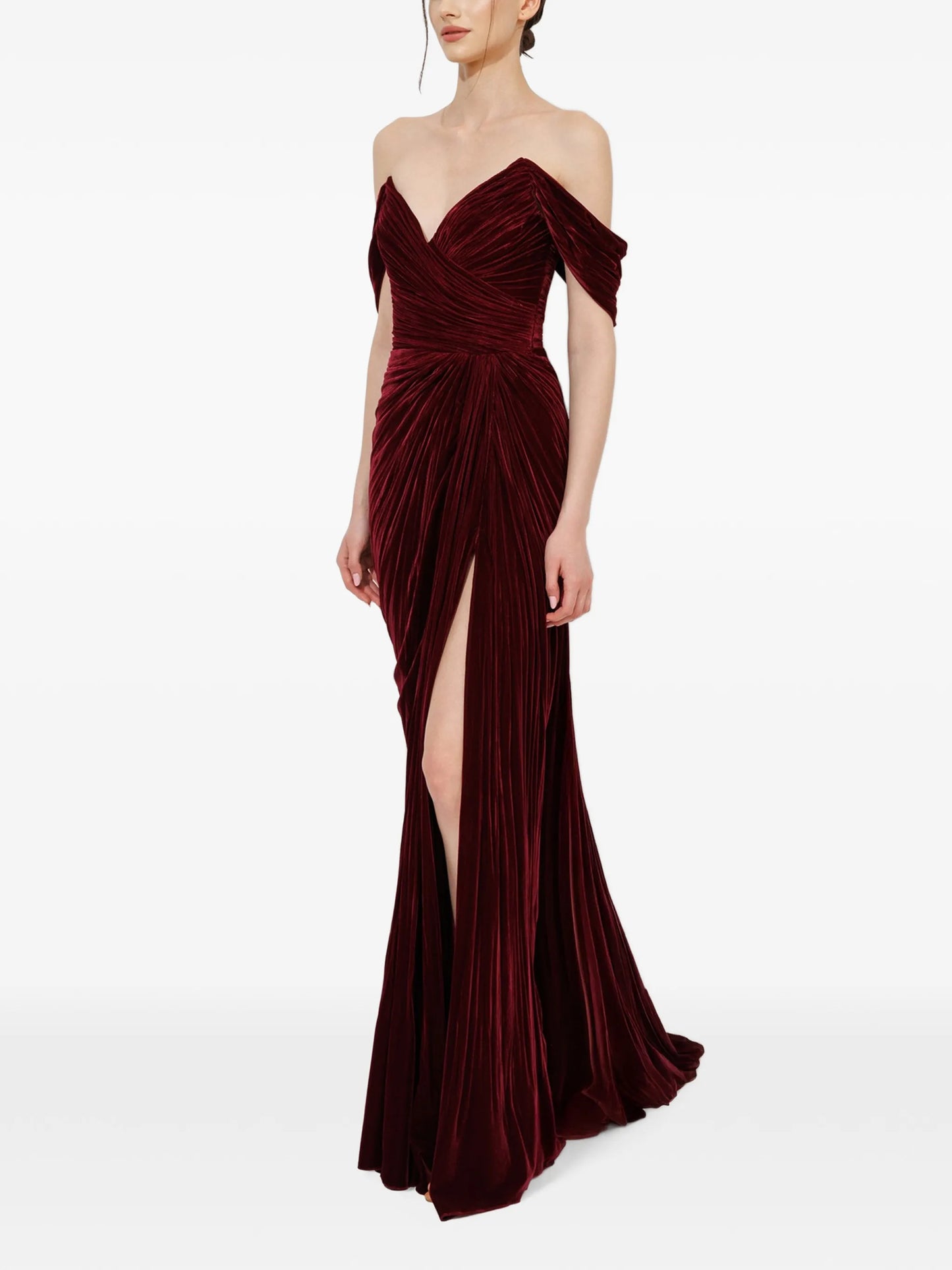 Ganya ruched off-shoulder gown