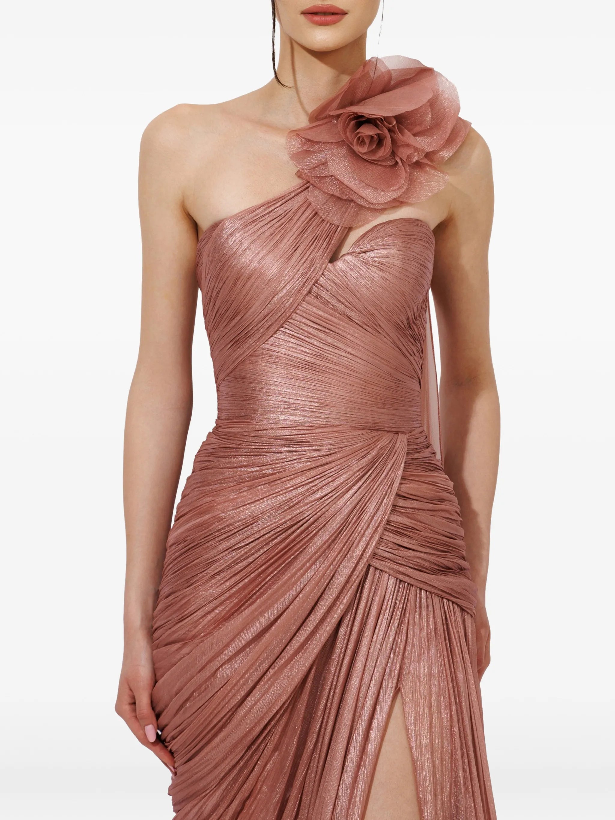 one-shoulder floral-detail maxi dress