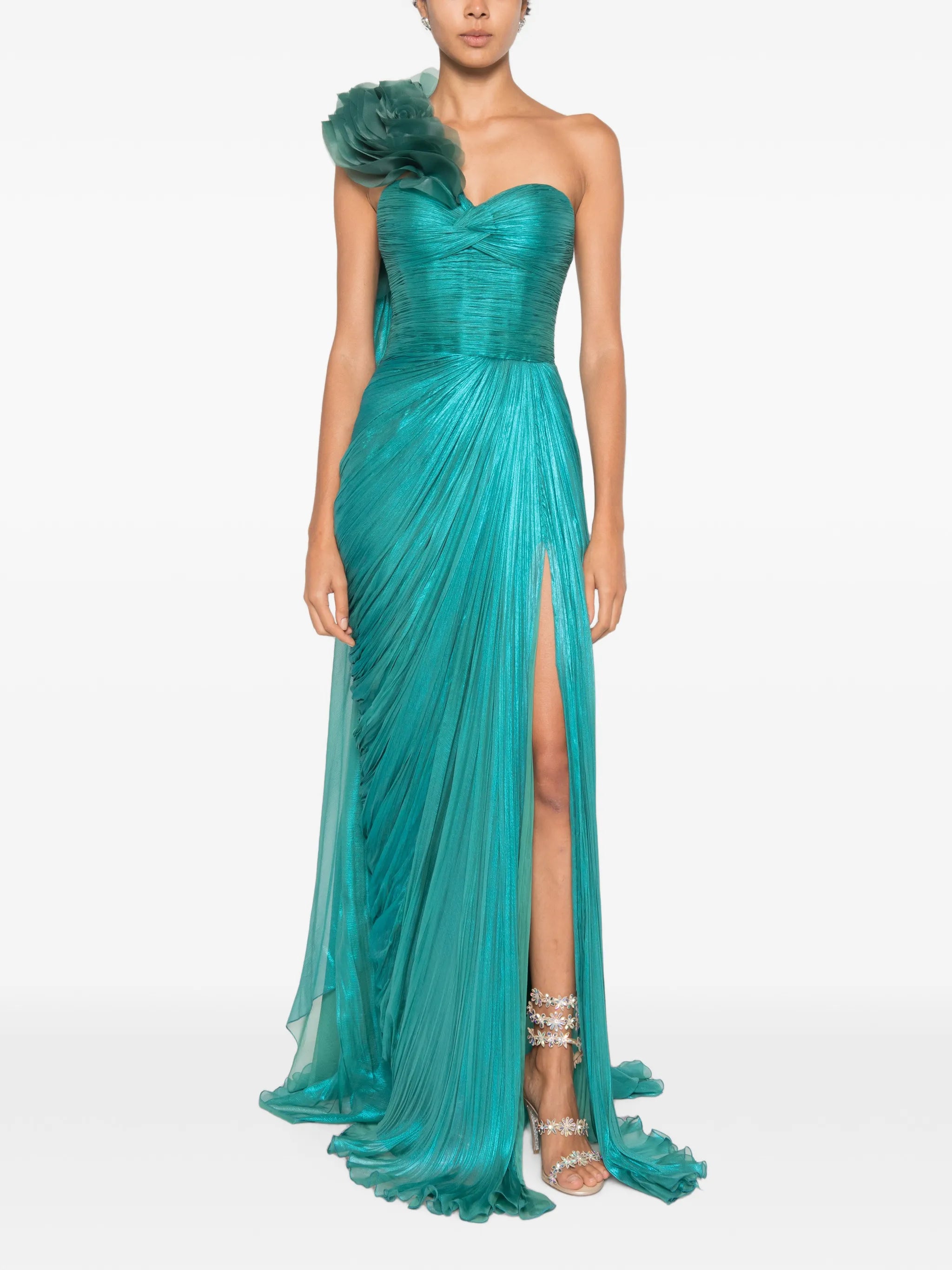 Megan one-shoulder floral-detail maxi dress