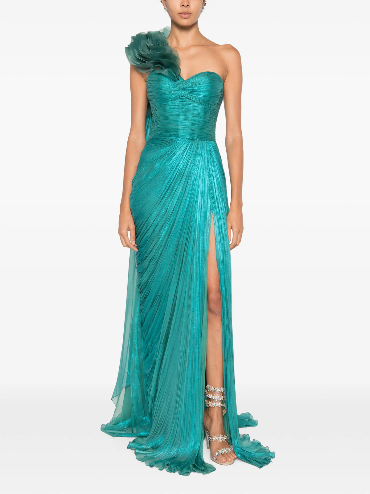 Megan one-shoulder floral-detail maxi dress