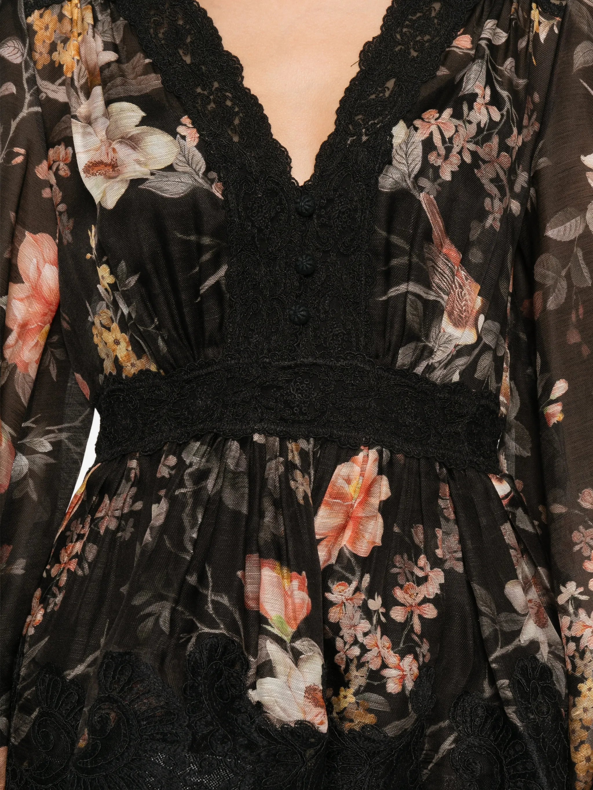 Carousel floral-print lace-trim blouse