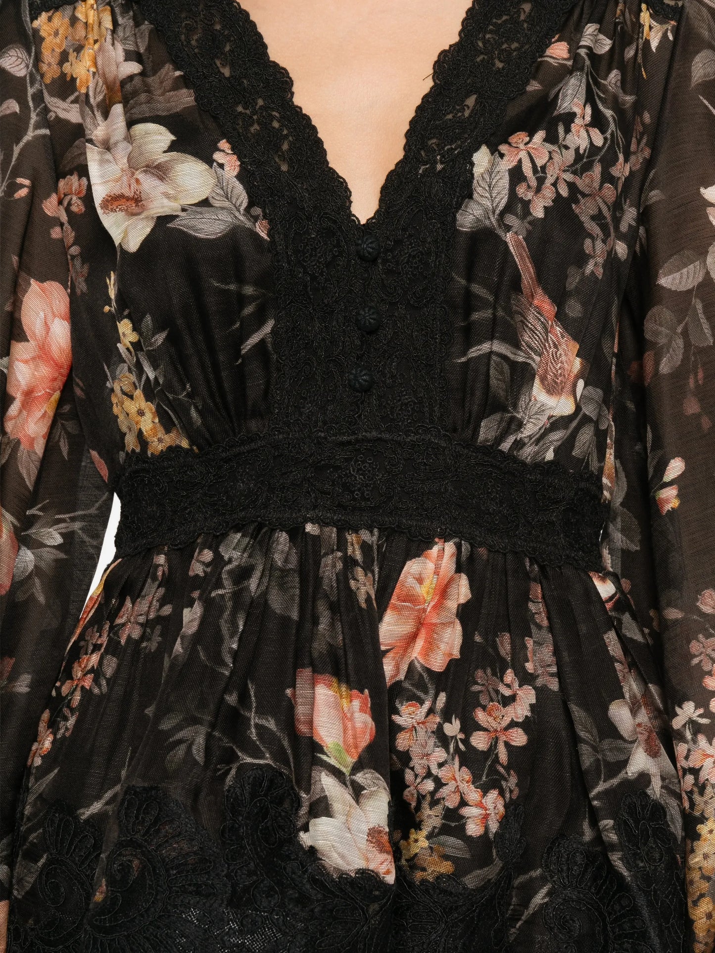 Carousel floral-print lace-trim blouse