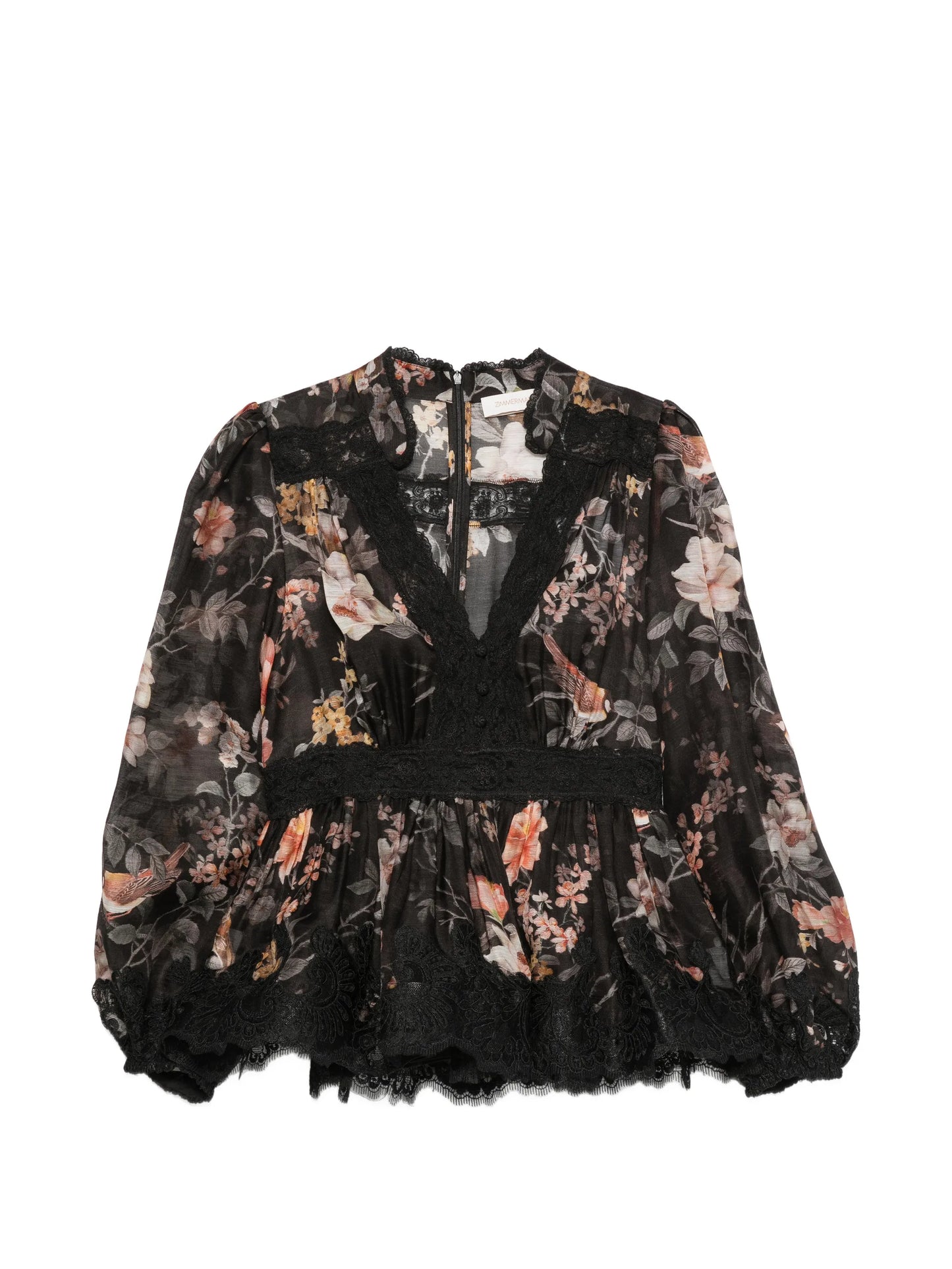 Carousel floral-print lace-trim blouse