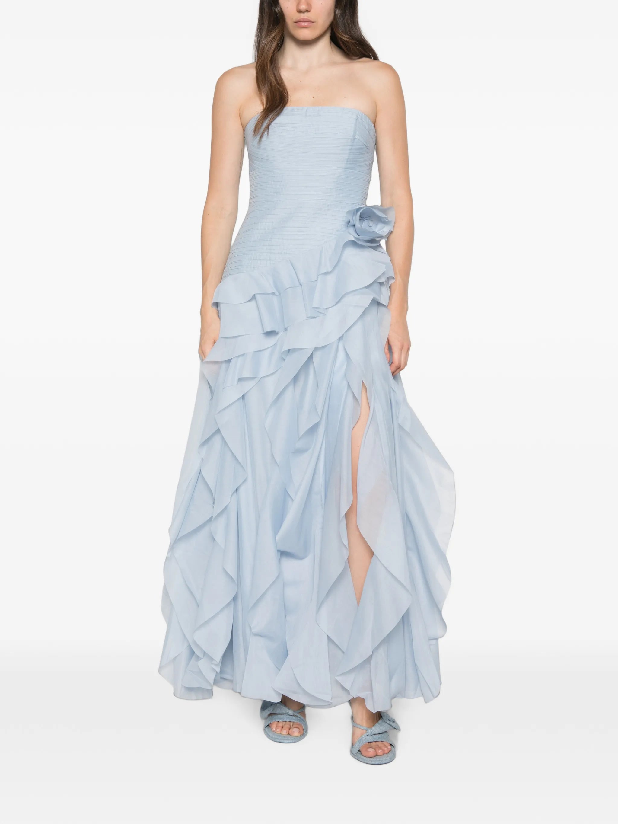 ruffled strapless dress