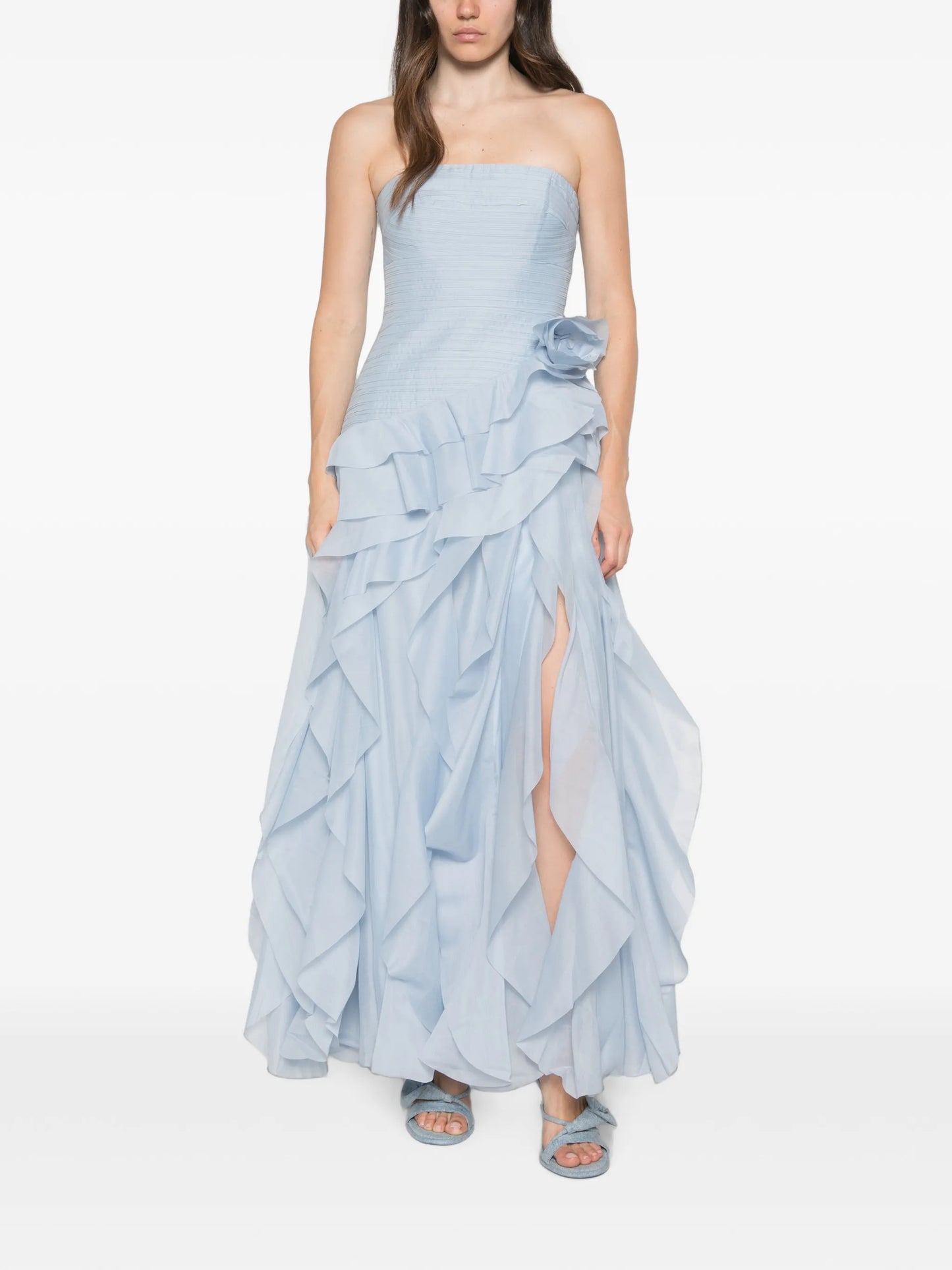 ruffled strapless dress