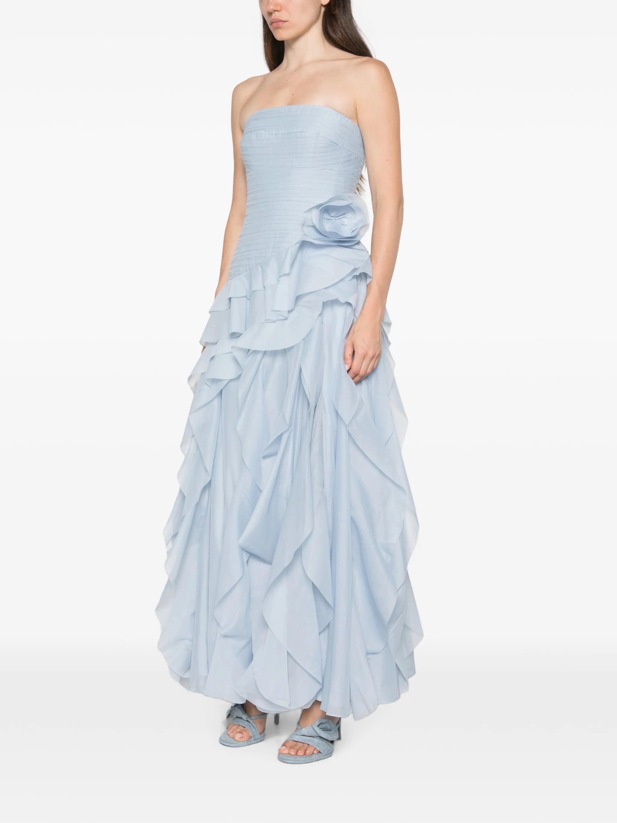 ruffled strapless dress