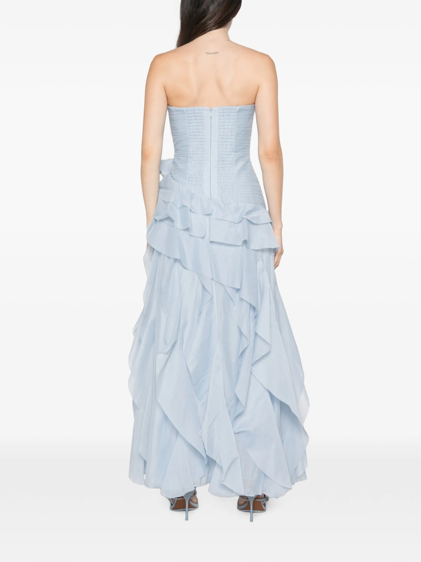 ruffled strapless dress
