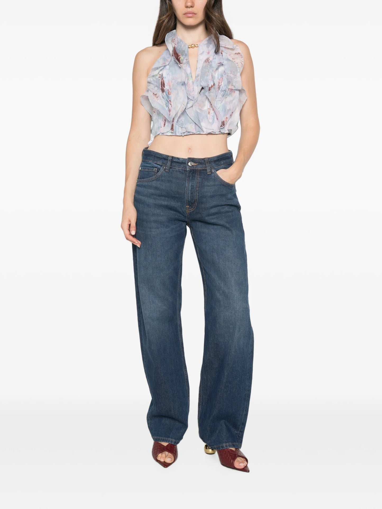 Cleo ruffled floral-print top