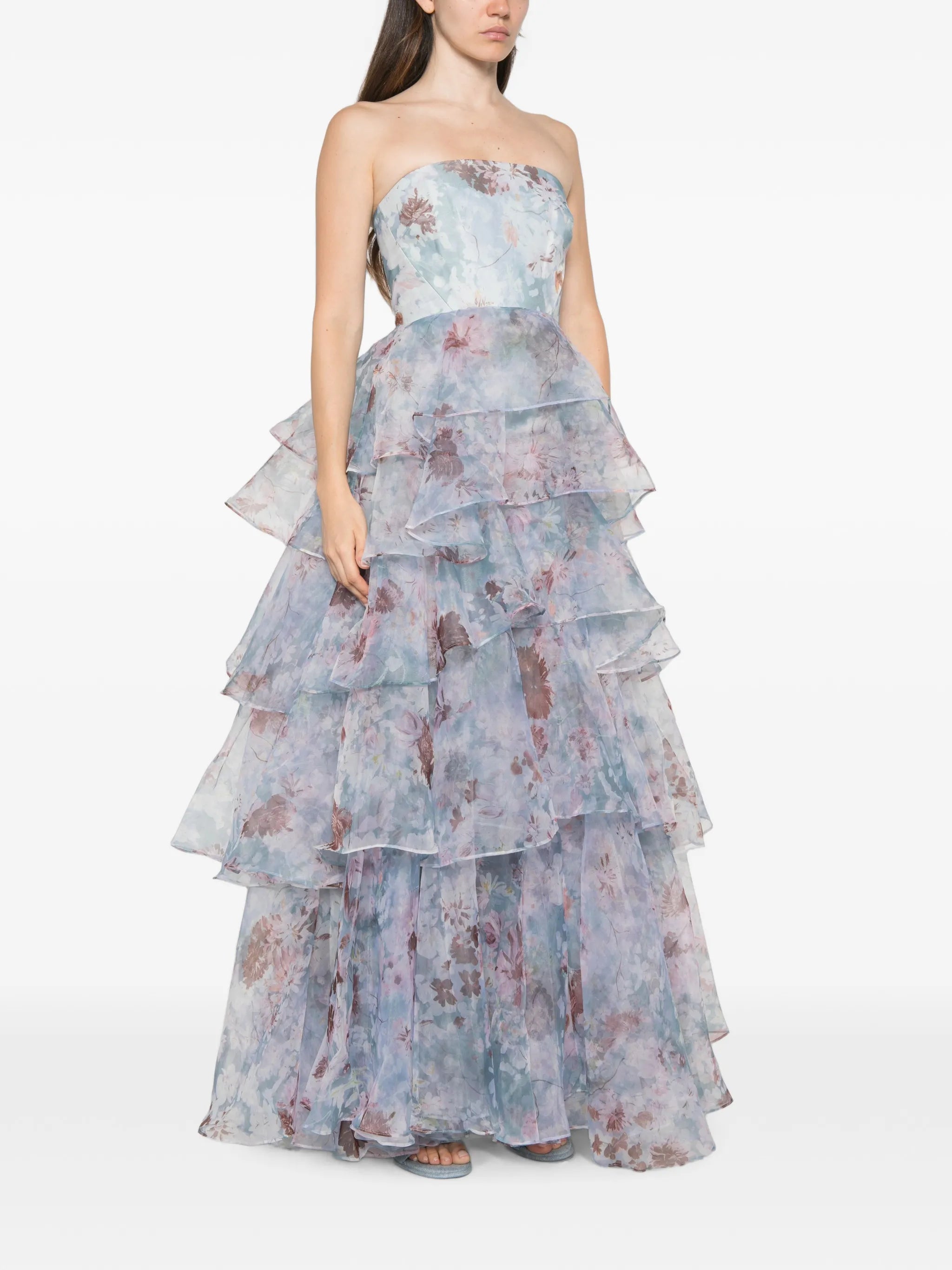 Gabriella tiered floral-print gown maxi dress