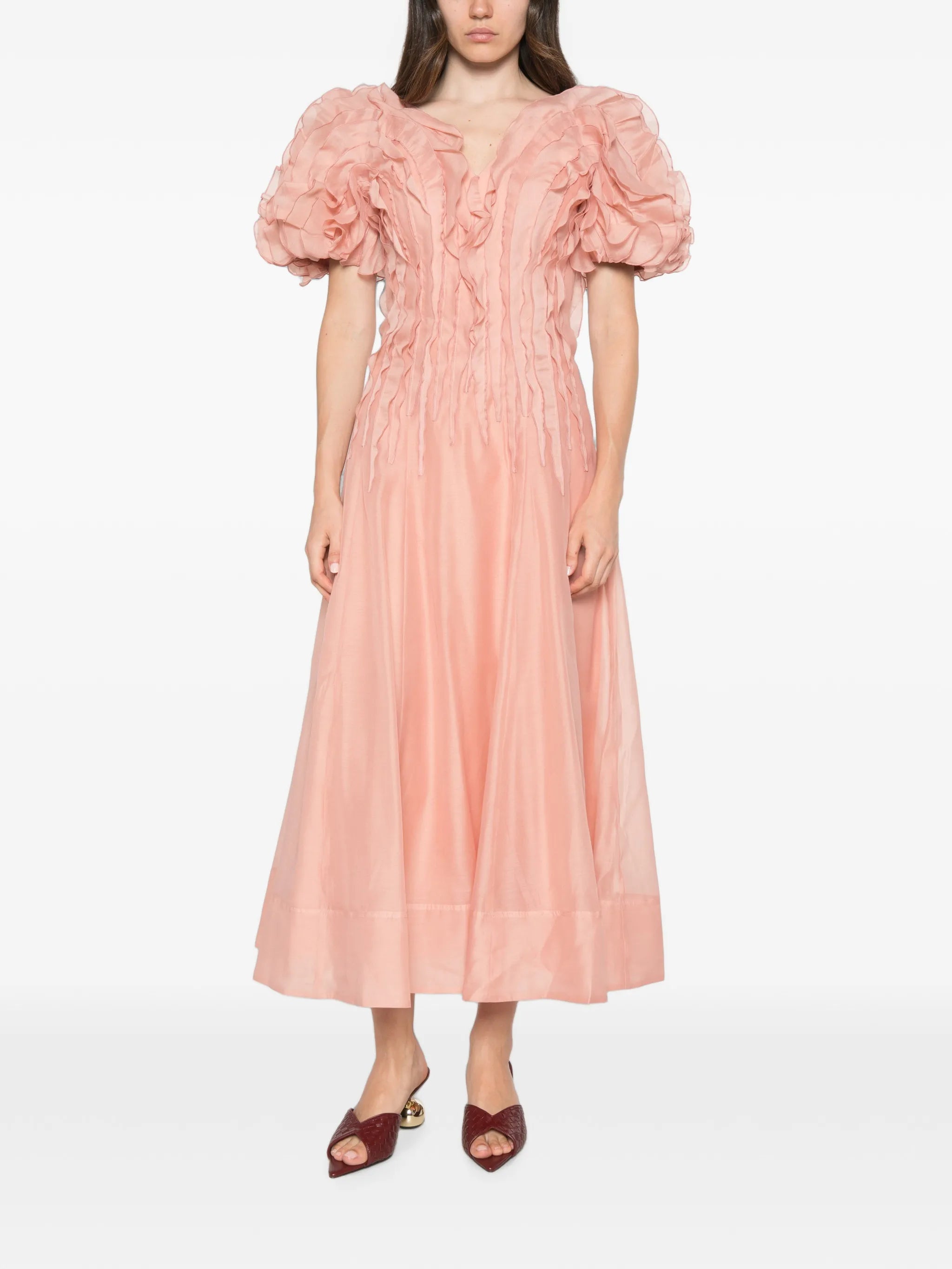 ruffled puff-sleeve dress