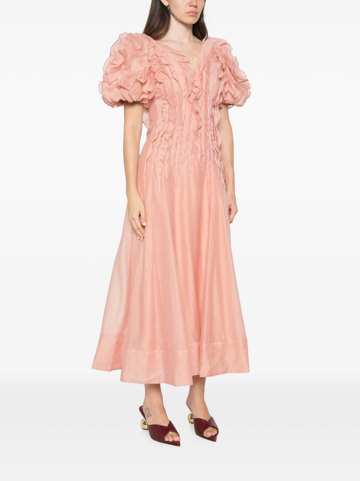 ruffled puff-sleeve dress