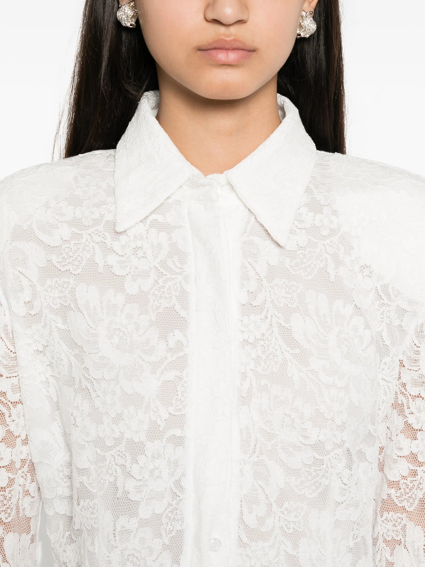lace-overlay midi dress