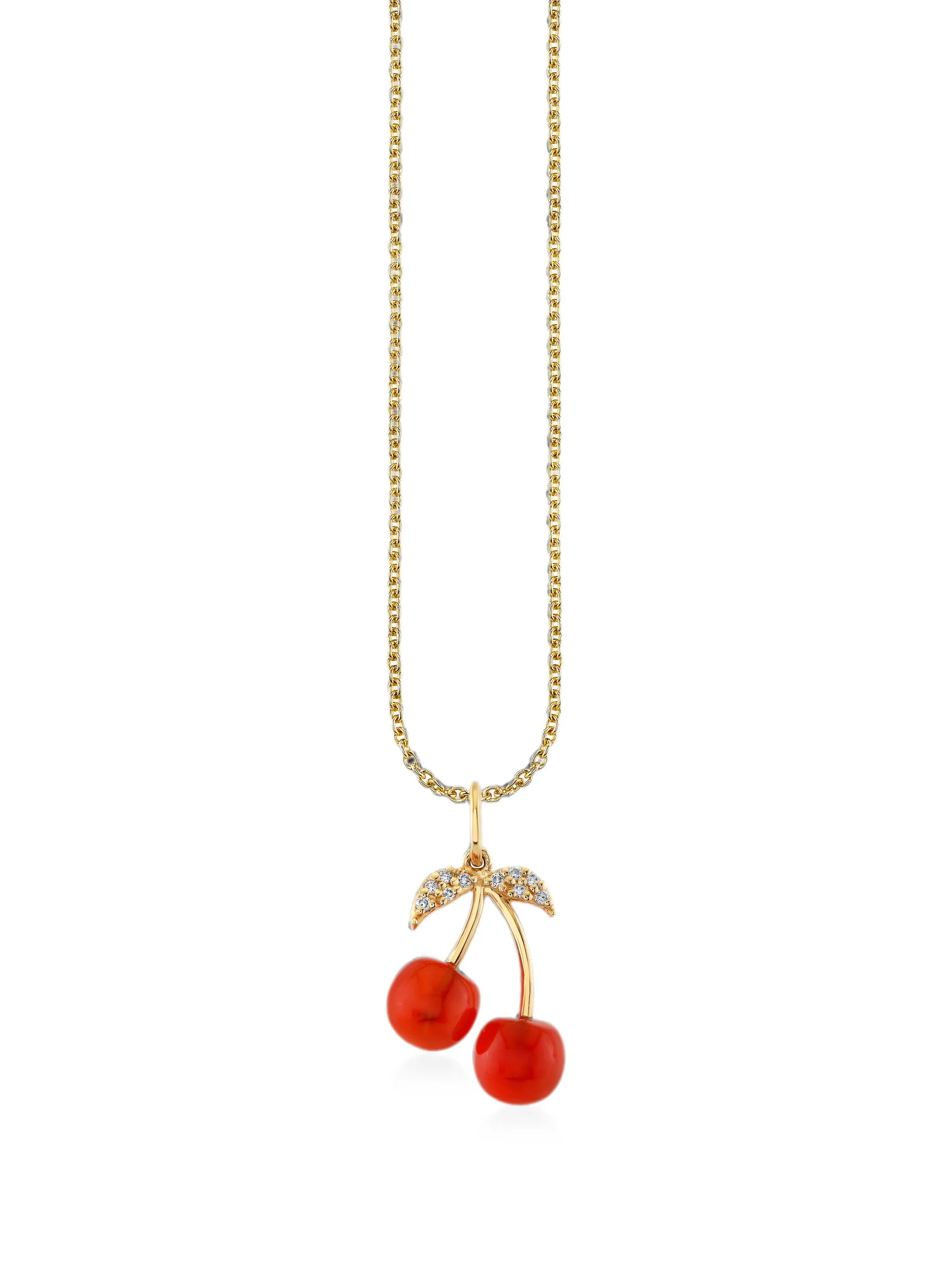 cherry-motif carved-stone diamond necklace