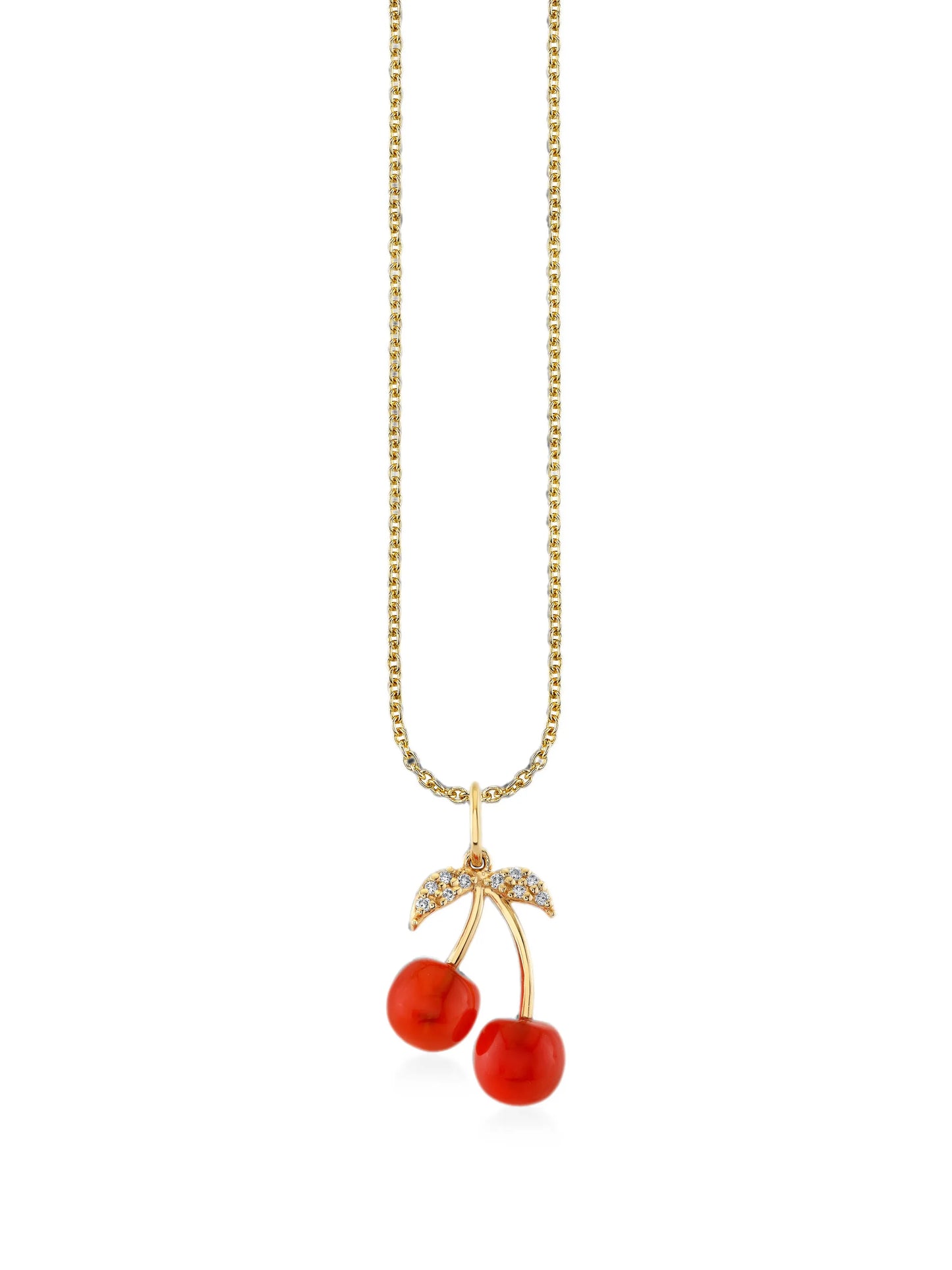 cherry-motif carved-stone diamond necklace