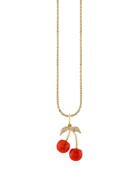 cherry-motif carved-stone diamond necklace