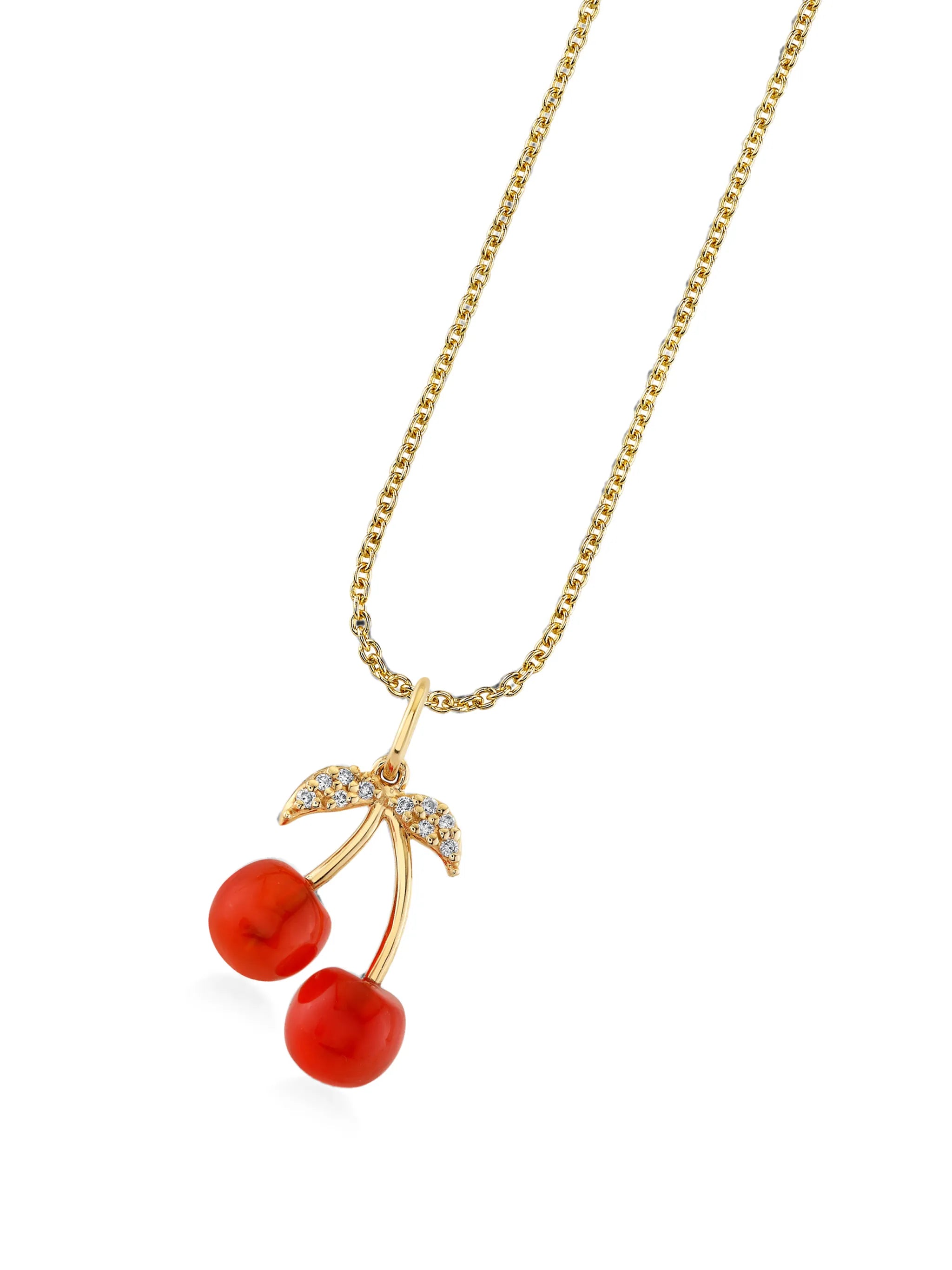 cherry-motif carved-stone diamond necklace