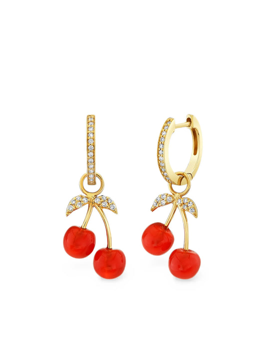 cherry-motif diamond hoop earrings
